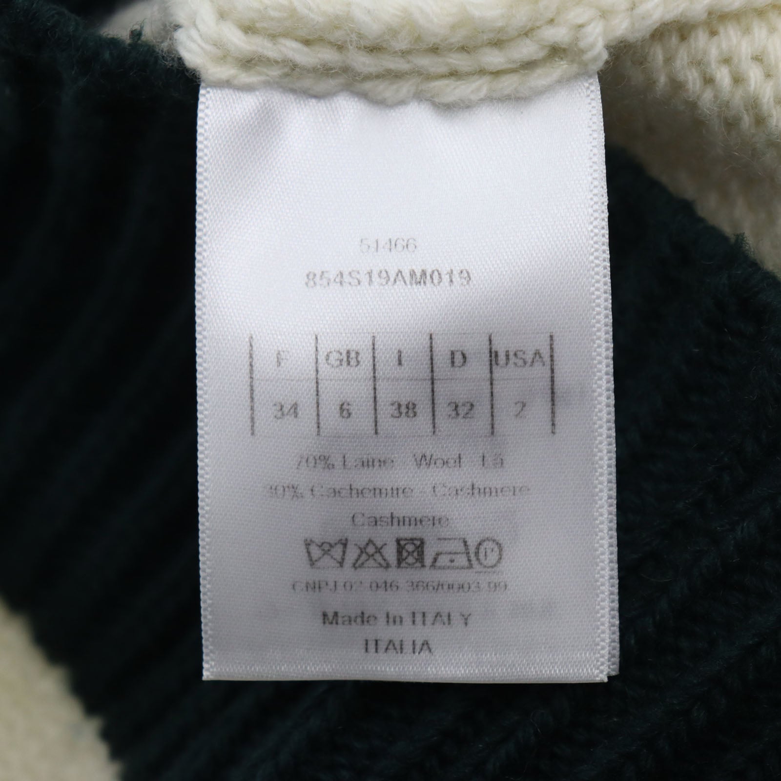 Dior Wool Cashmere Knit Sweater Ivory Green 38