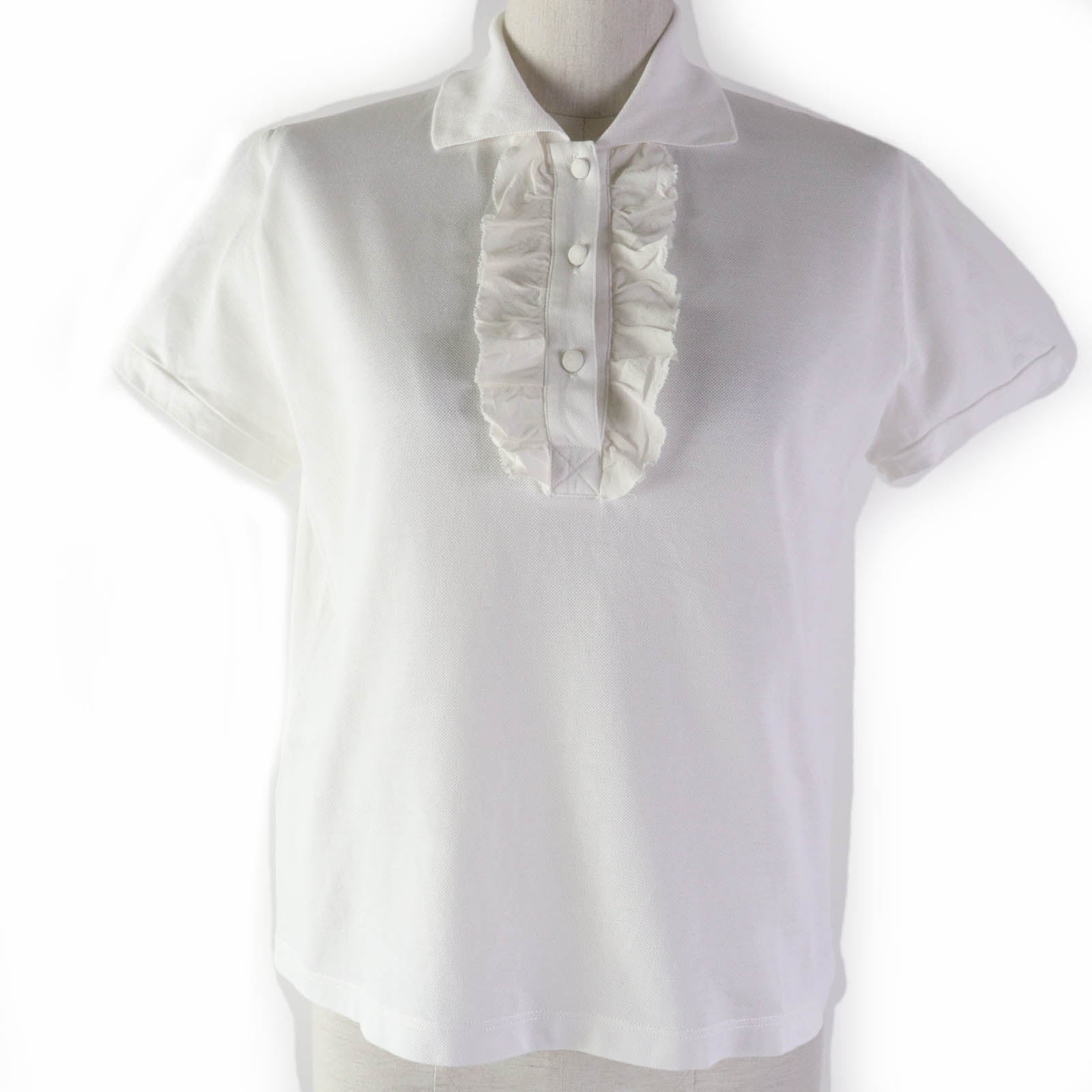 Miu Miu Cotton Silk Ruffle Polo Shirt Women