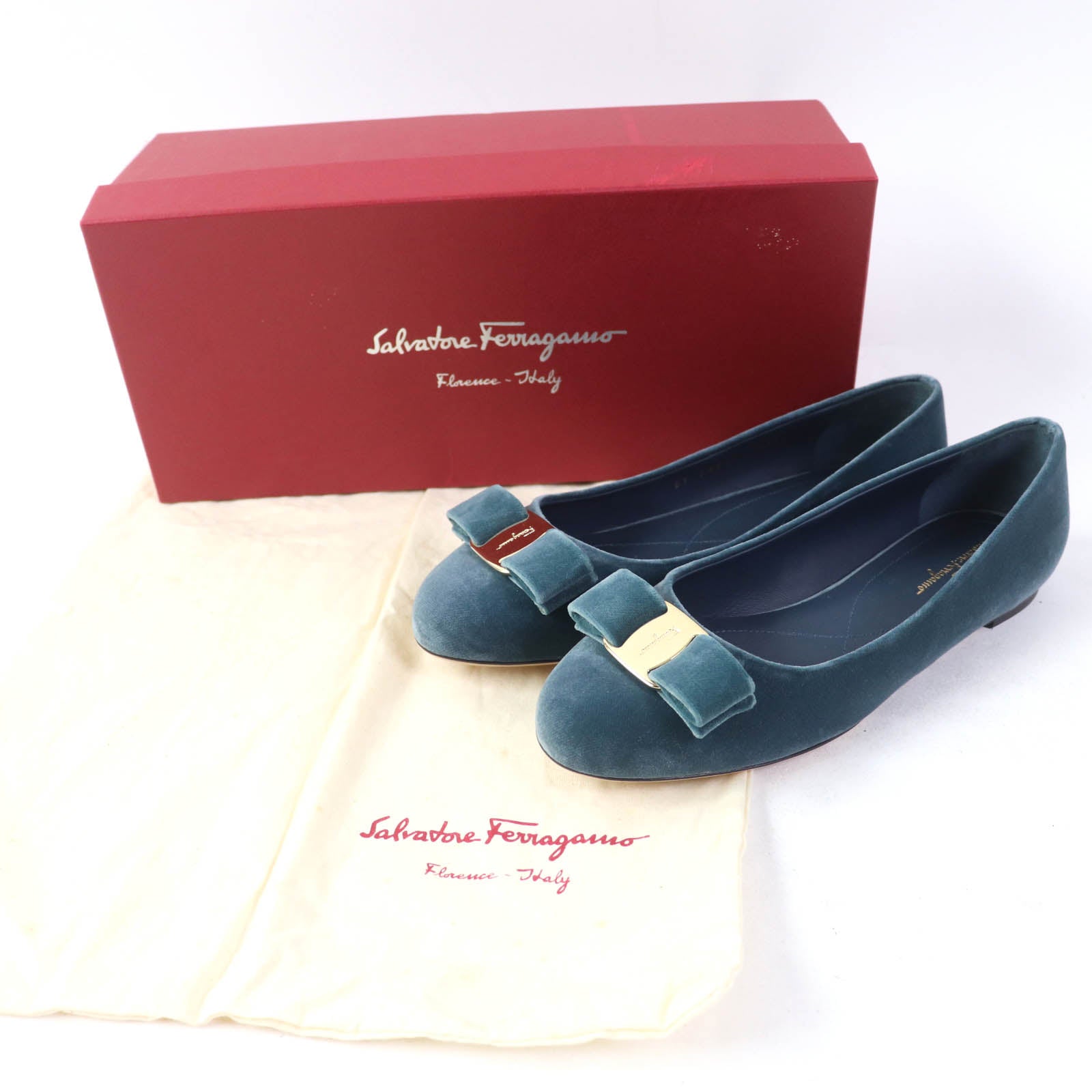 Salvatore Ferragamo Vara Ribbon Velor Flat Shoes