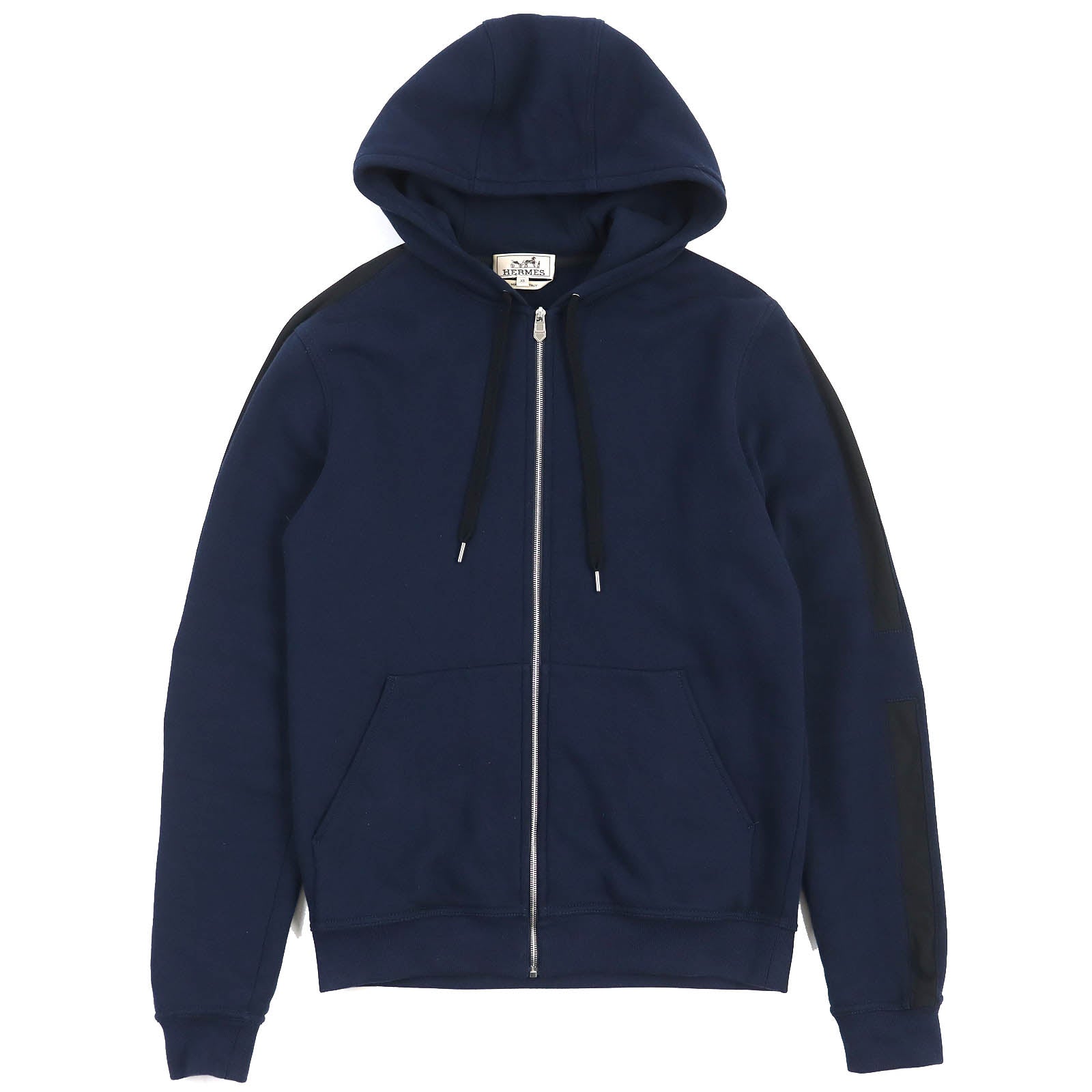 HERMES Cotton Fleece Zip Hoodie Navy XS