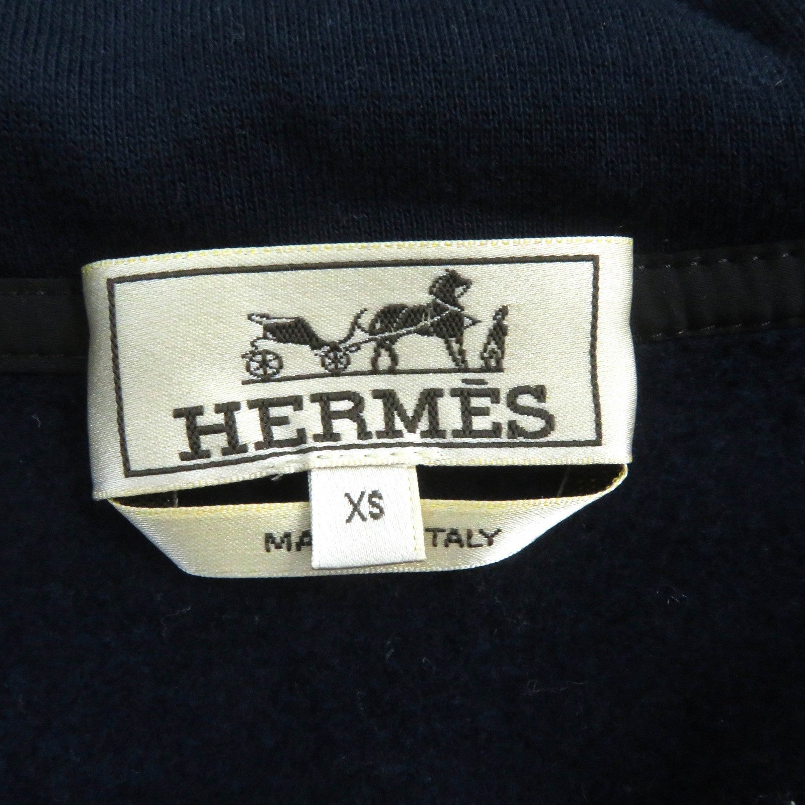 HERMES Cotton Fleece Zip Hoodie Navy XS