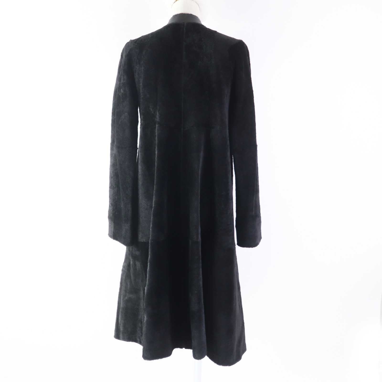 HERMES Mouton Leather Coat Black 36 Women