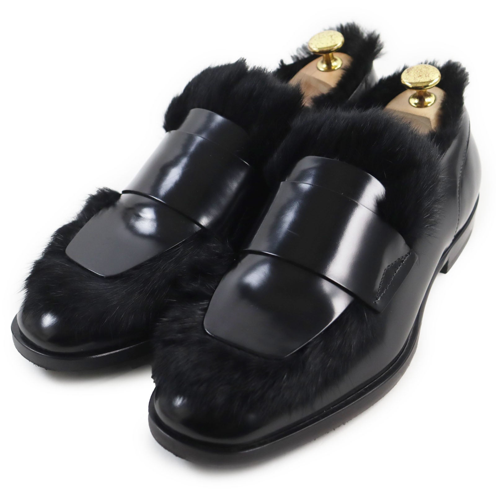 Jimmy Choo TEDI Leather Loafers with Rabbit Fur