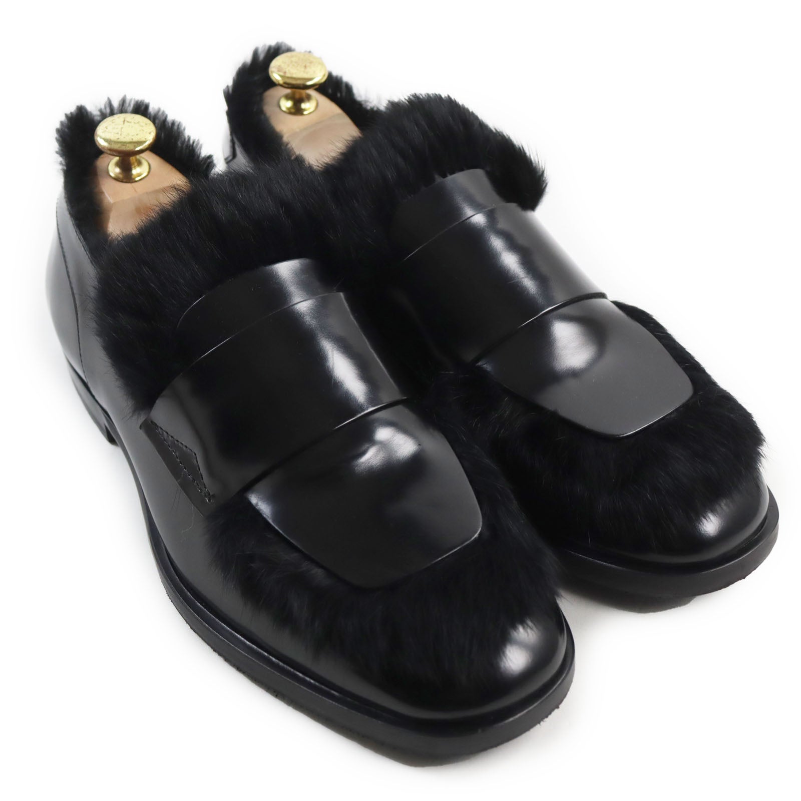 Jimmy Choo TEDI Leather Loafers with Rabbit Fur