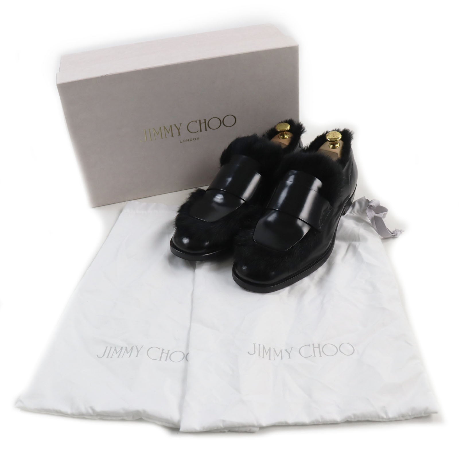 Jimmy Choo TEDI Leather Loafers with Rabbit Fur