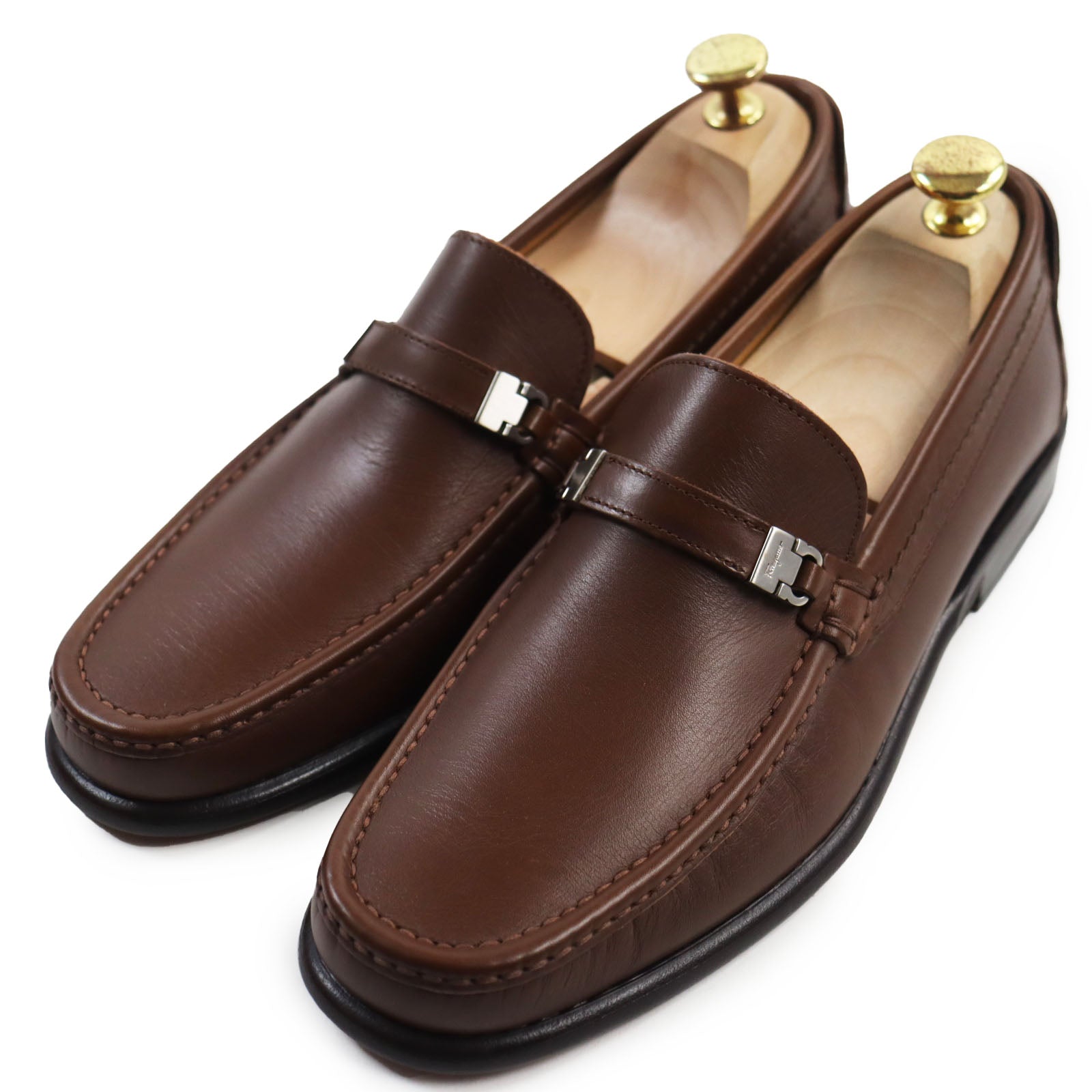 Salvatore Ferragamo Gancini Metal Loafers Brown