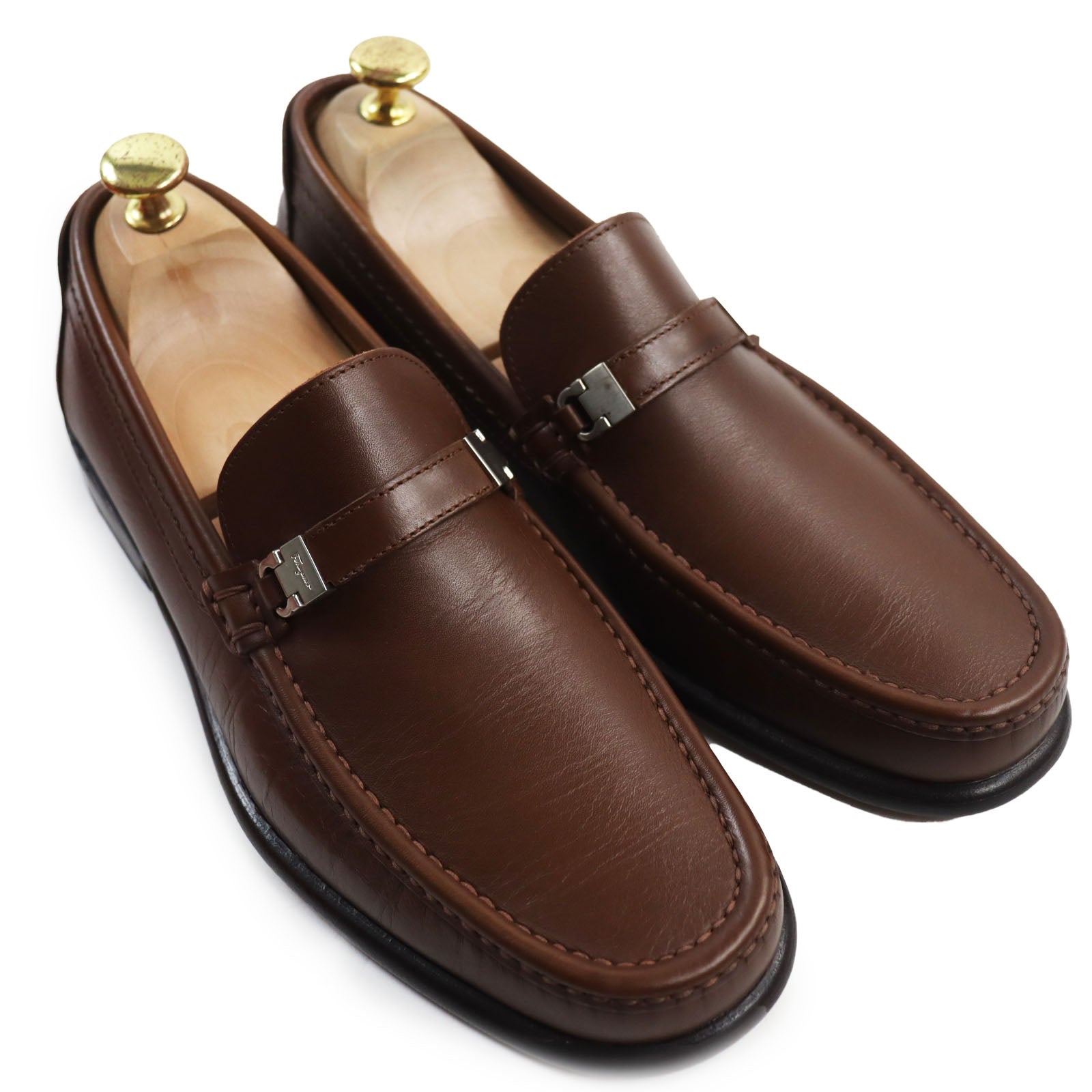 Salvatore Ferragamo Gancini Metal Loafers Brown