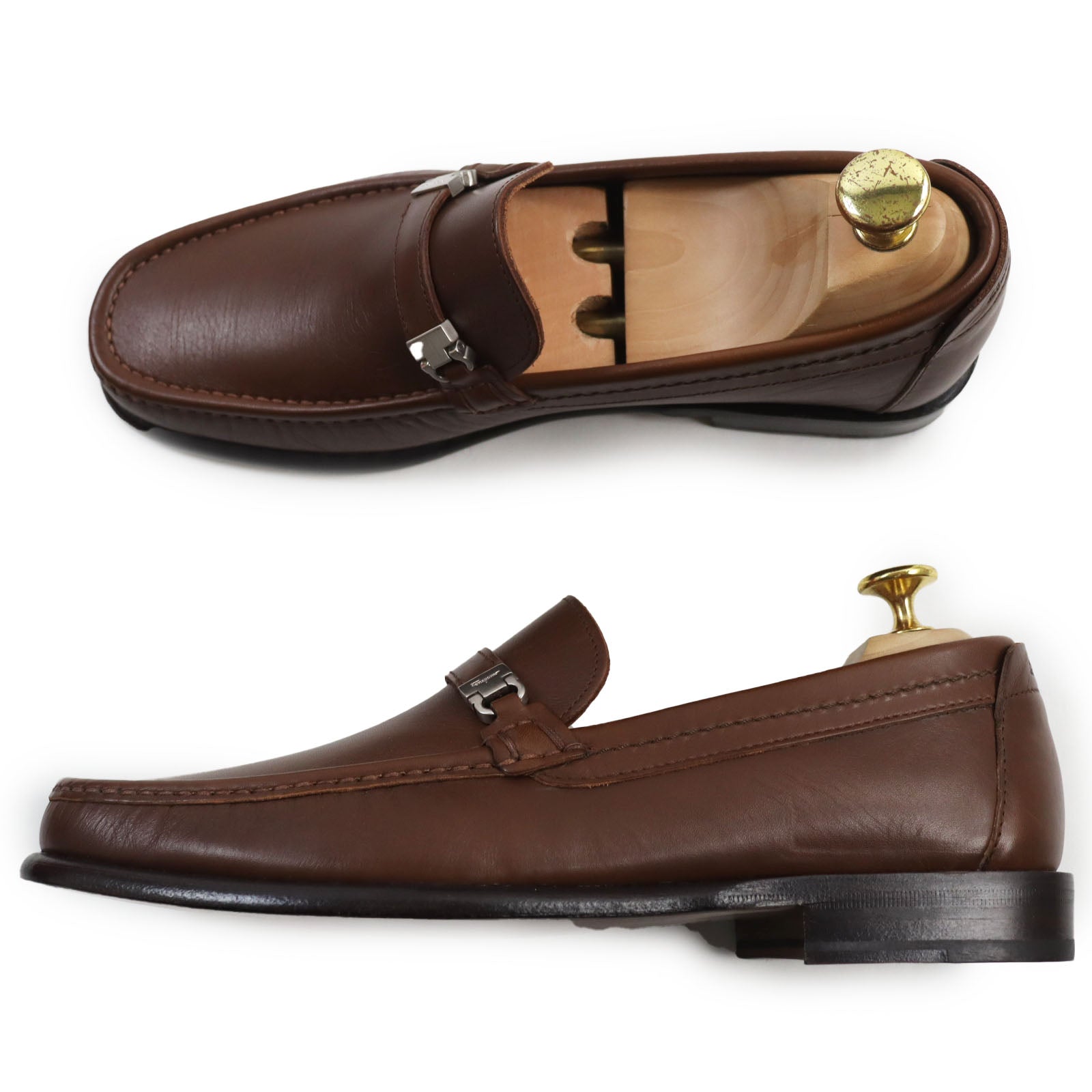 Salvatore Ferragamo Gancini Metal Loafers Brown