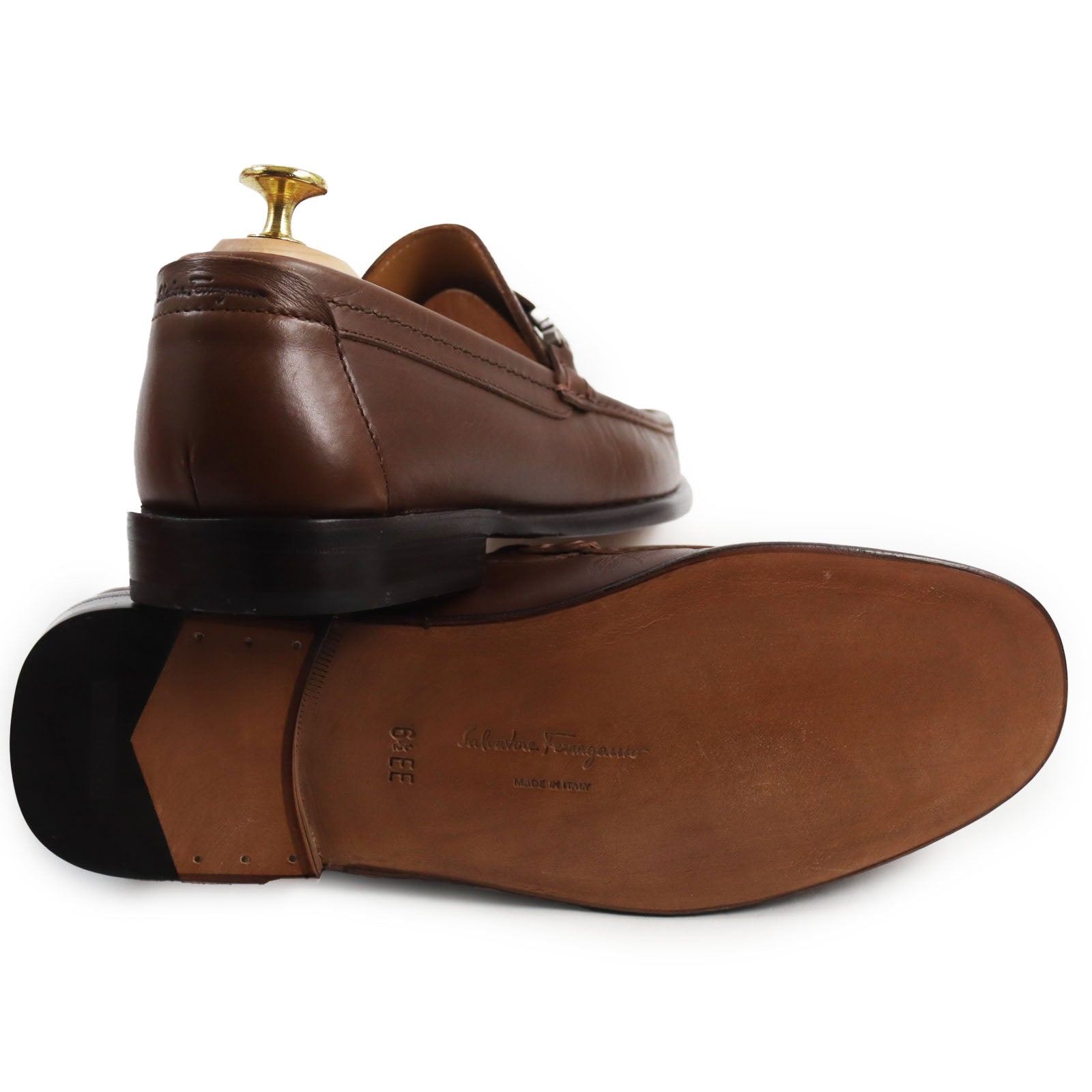 Salvatore Ferragamo Gancini Metal Loafers Brown