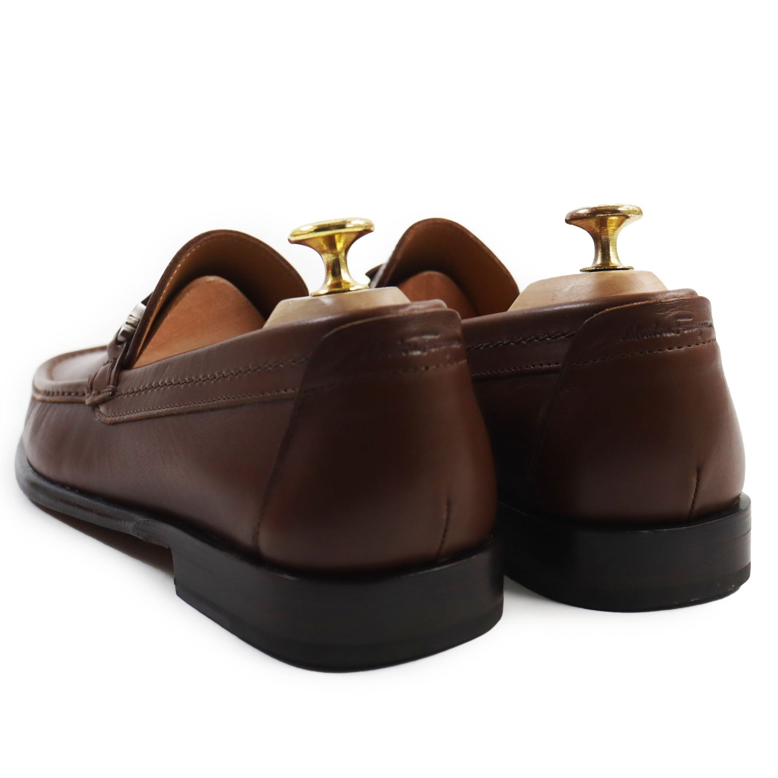 Salvatore Ferragamo Gancini Metal Loafers Brown