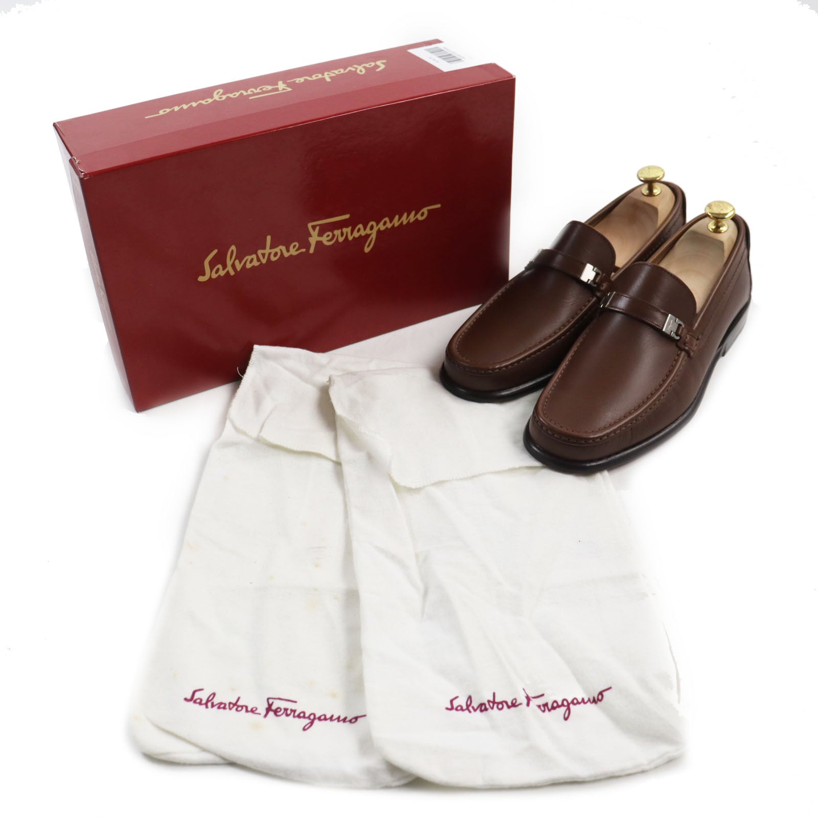 Salvatore Ferragamo Gancini Metal Loafers Brown