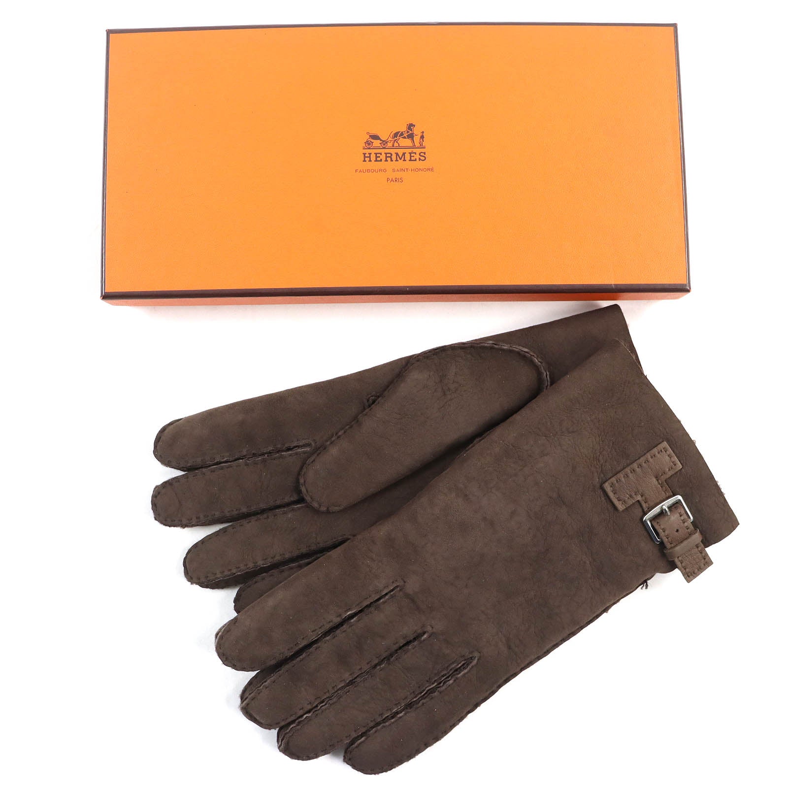 Hermes Mouton Gloves Dark Brown 9