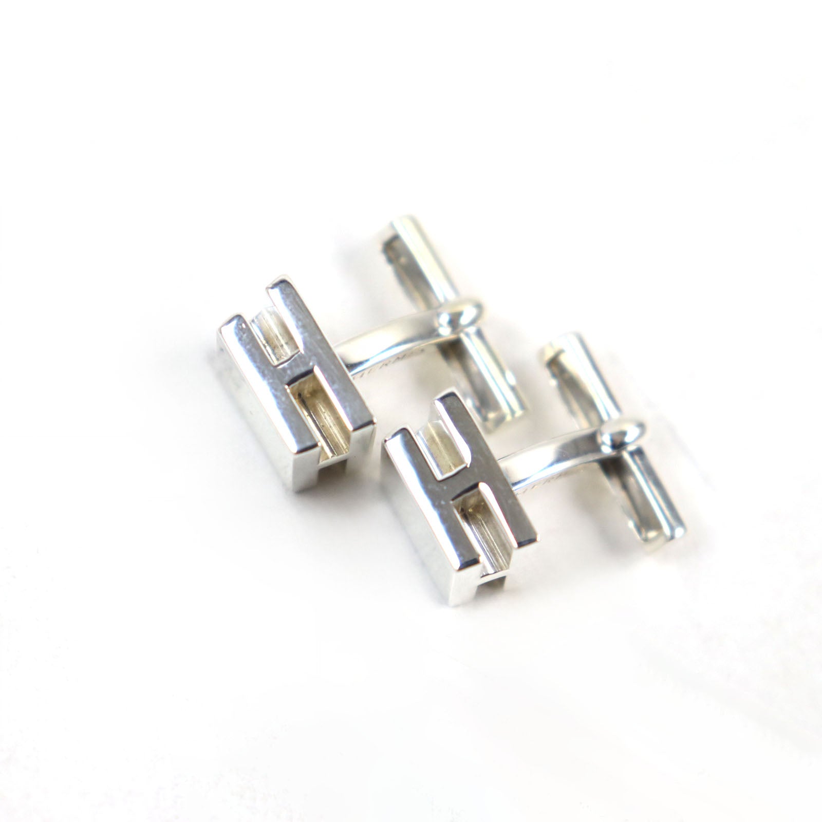 Hermes H Pattern Square Cufflinks AG925 Silver