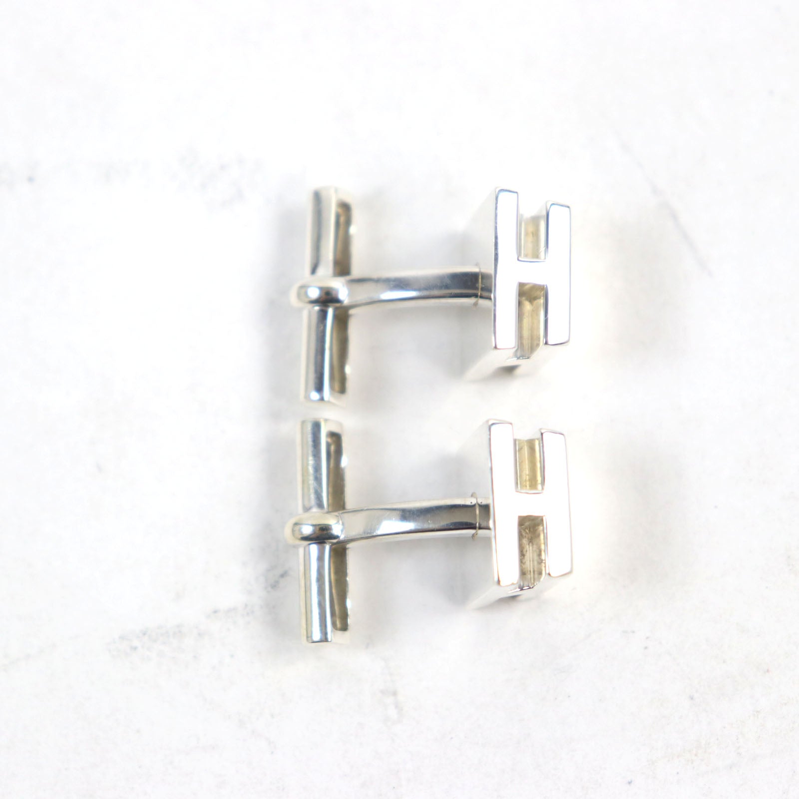 Hermes H Pattern Square Cufflinks AG925 Silver