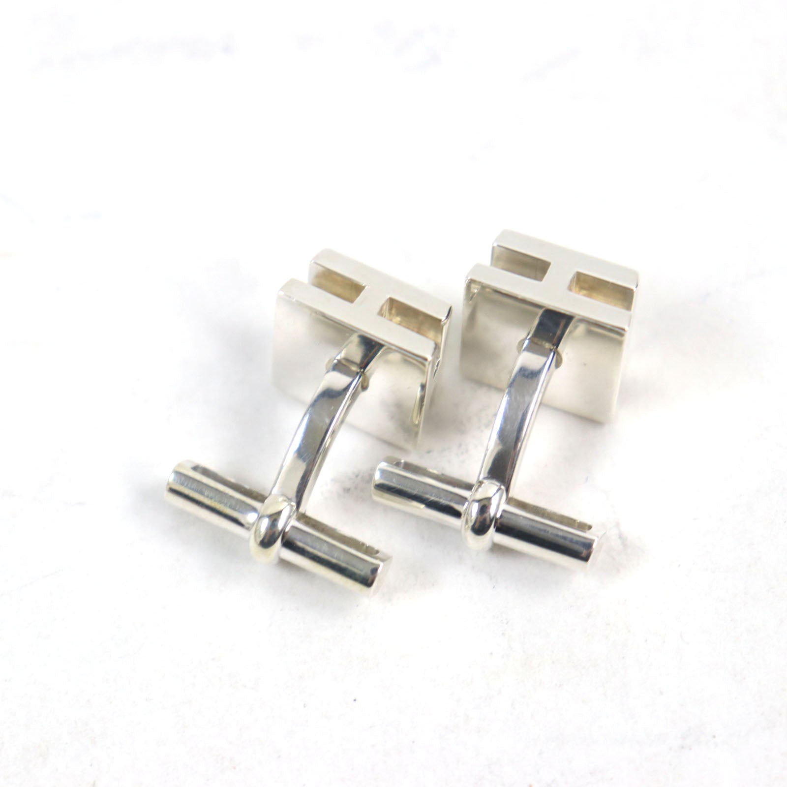 Hermes H Pattern Square Cufflinks AG925 Silver