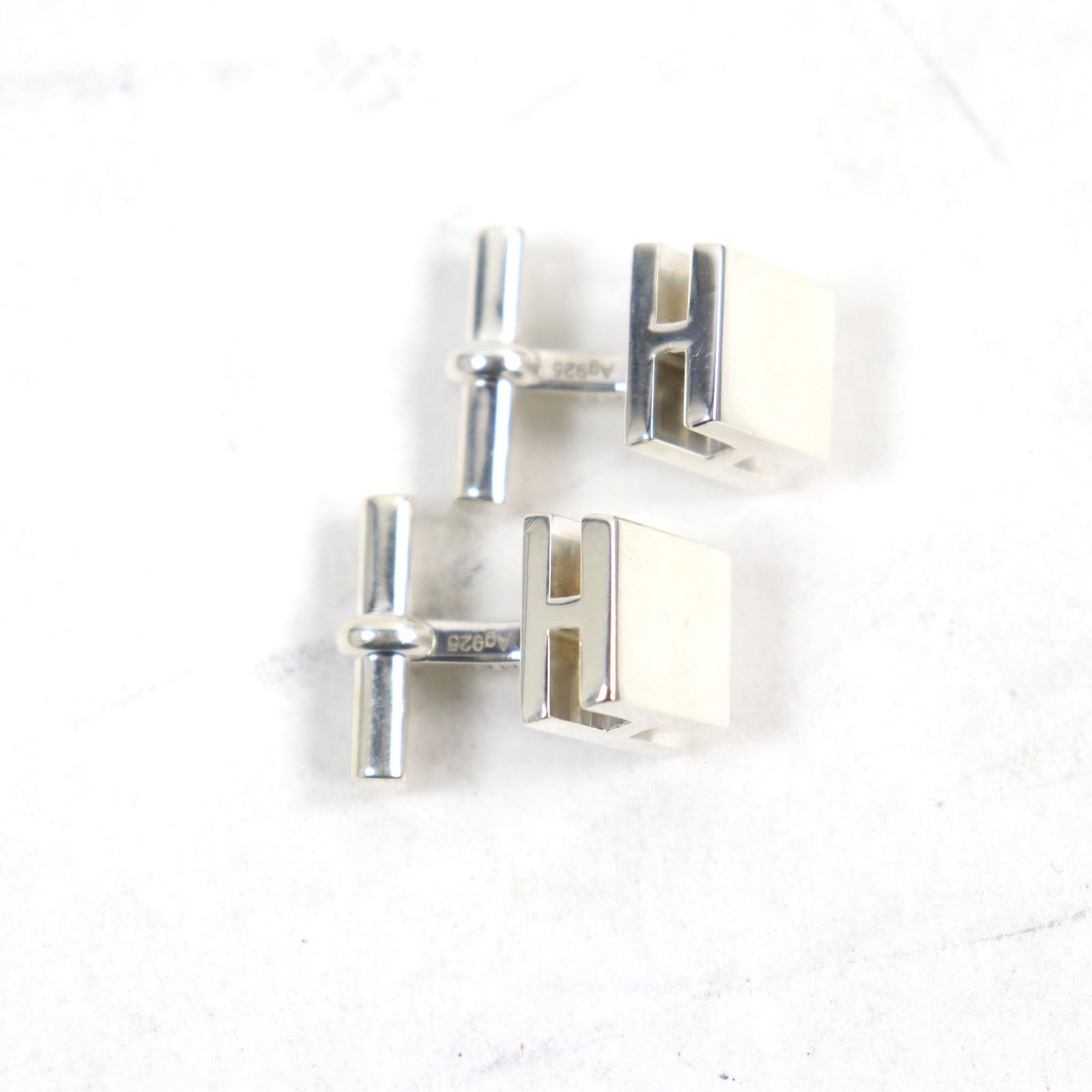 Hermes H Pattern Square Cufflinks AG925 Silver