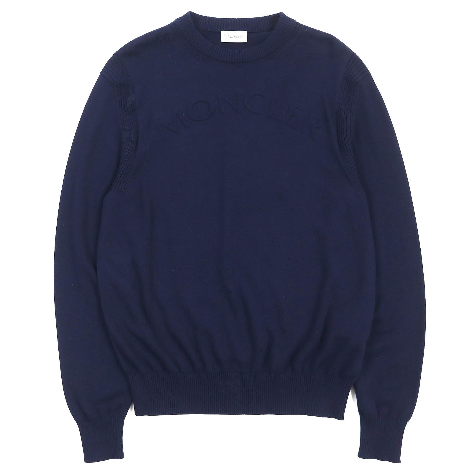 Moncler Cotton Logo Crew Neck Sweater Navy S