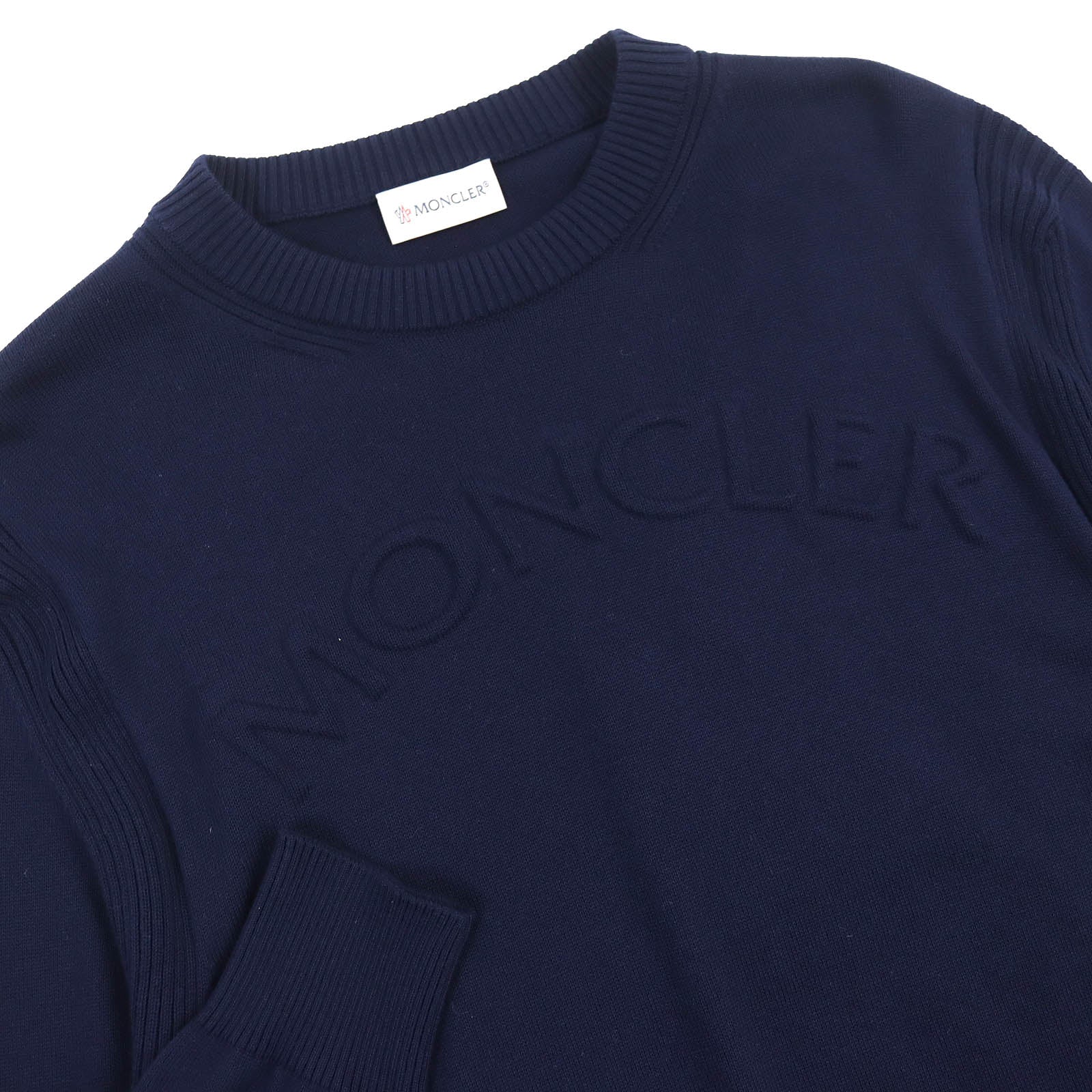 Moncler Cotton Logo Crew Neck Sweater Navy S