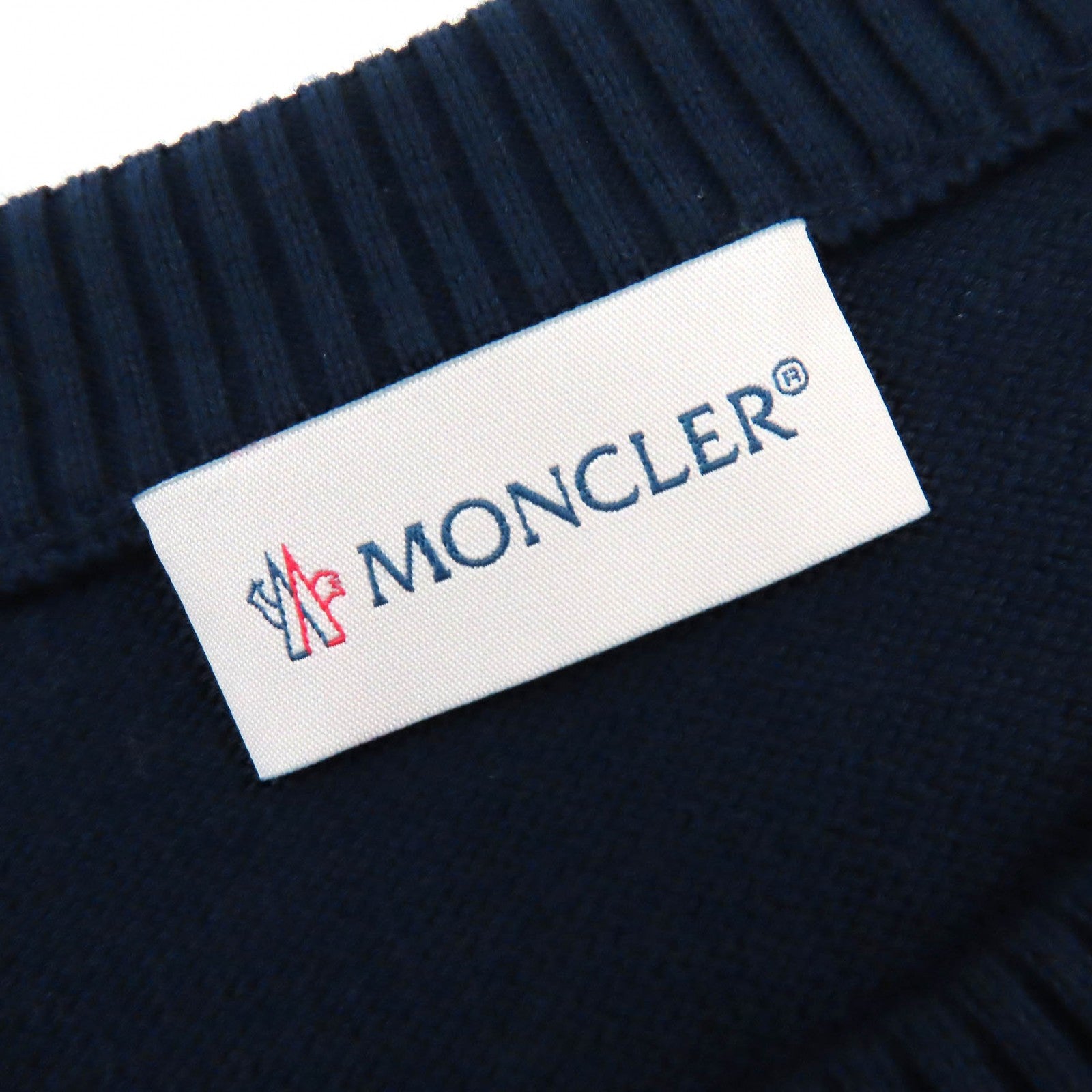 Moncler Cotton Logo Crew Neck Sweater Navy S