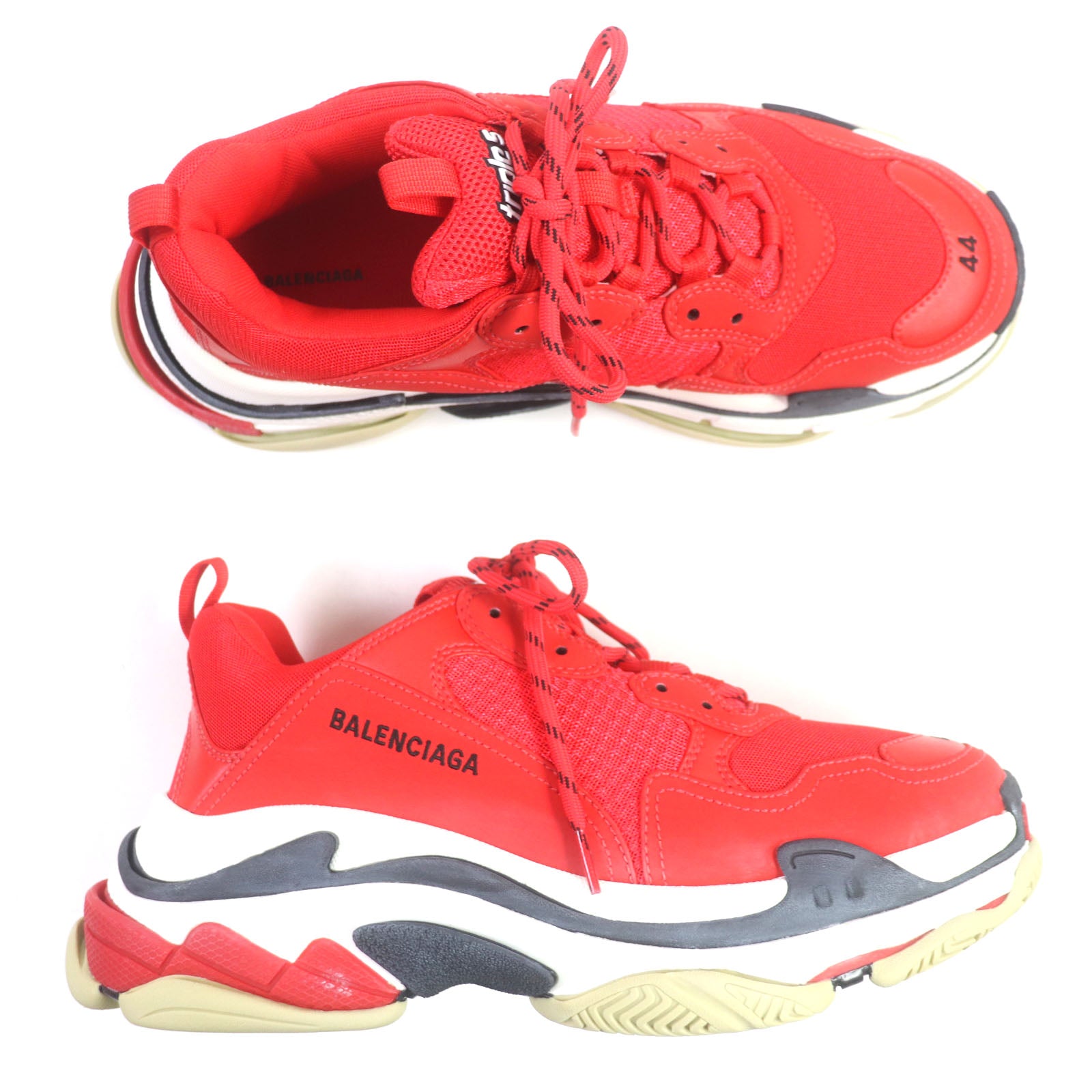 Balenciaga Triple S Leather Sneakers Red White Black