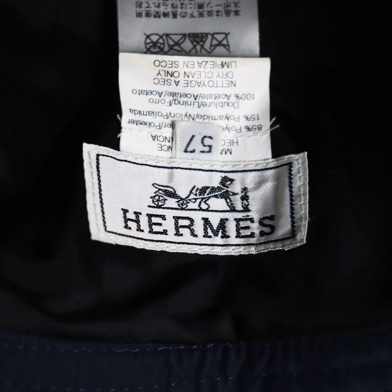 HERMES Nylon Bucket Hat Dark Navy 57