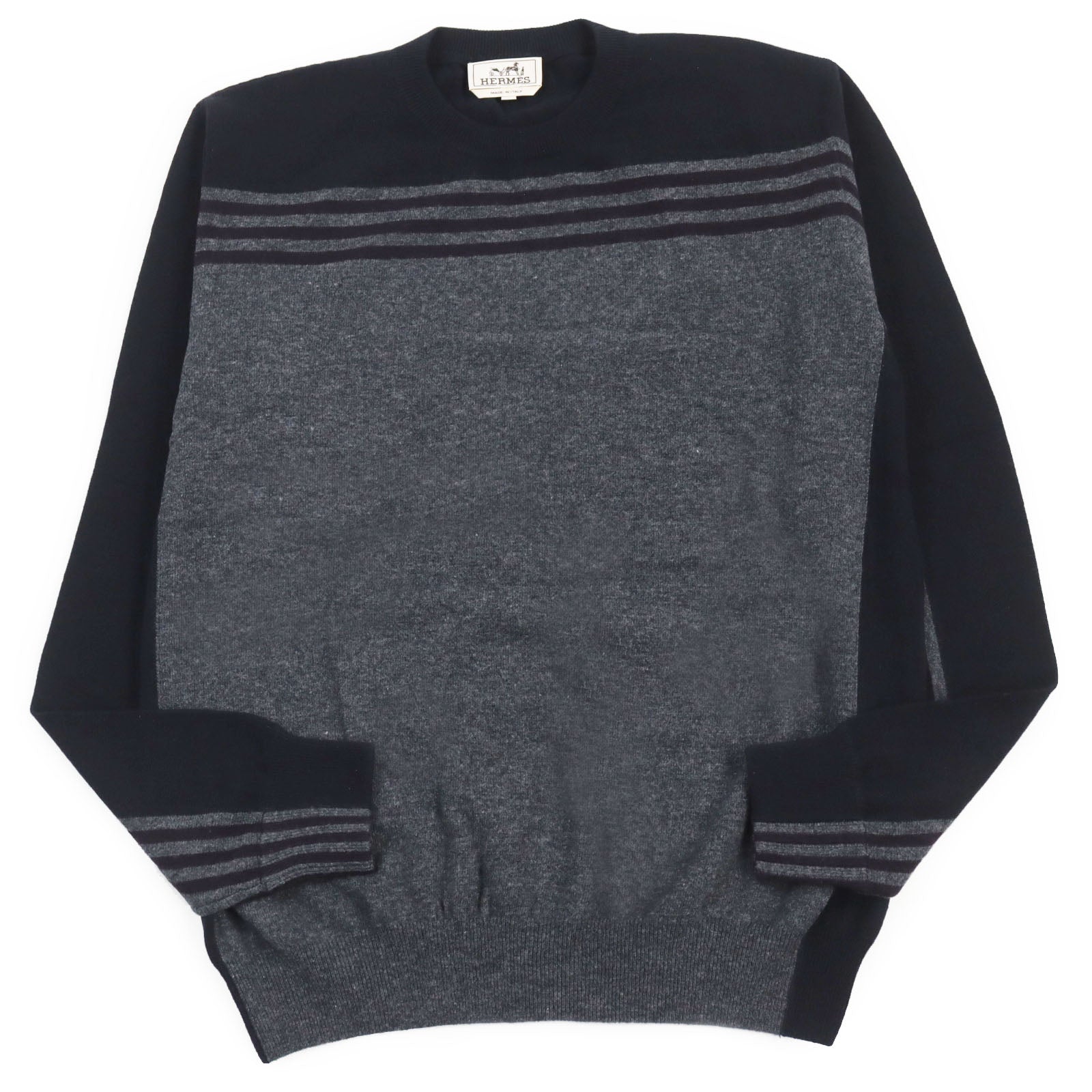 HERMES Wool Cashmere Border Crew Neck Sweater XL