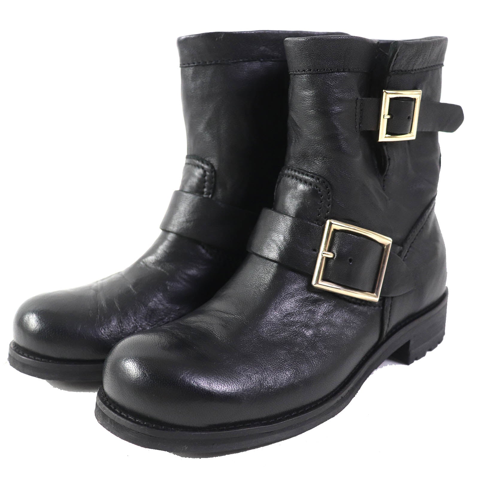 Jimmy Choo Biker Leather Boots Black Gold