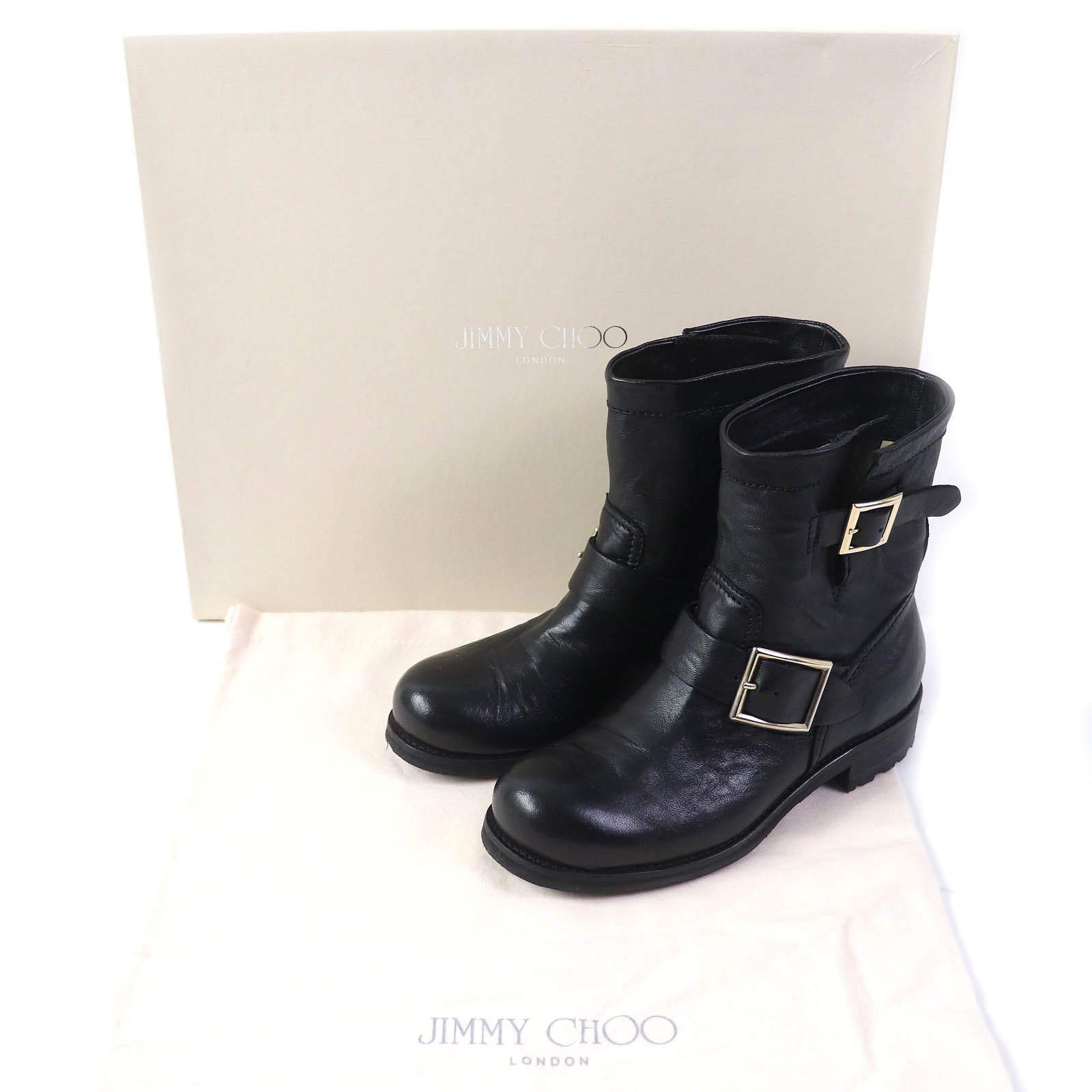 Jimmy Choo Biker Leather Boots Black Gold