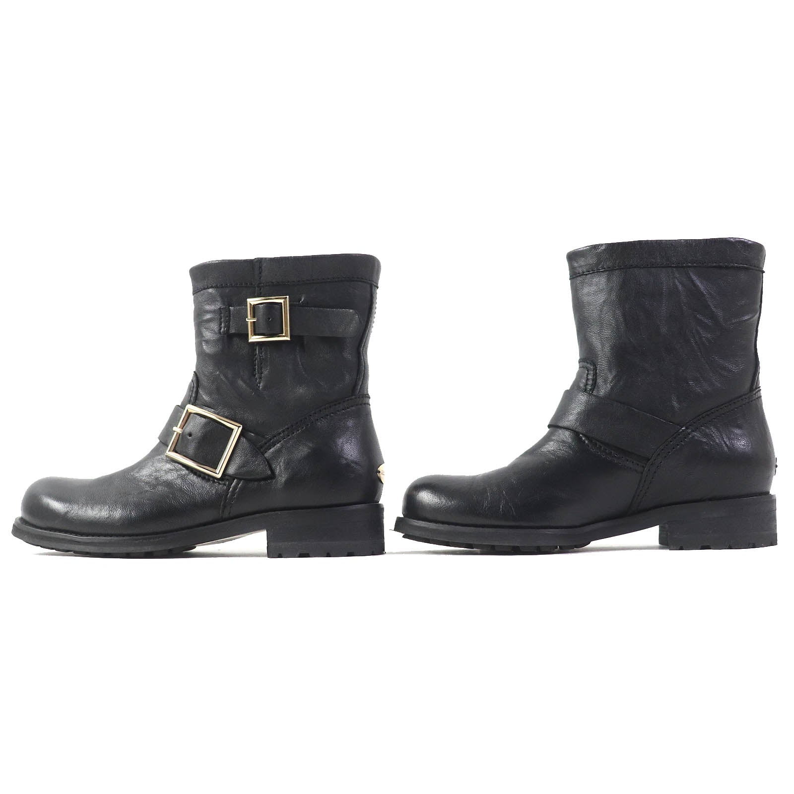 Jimmy Choo Biker Leather Boots Black Gold