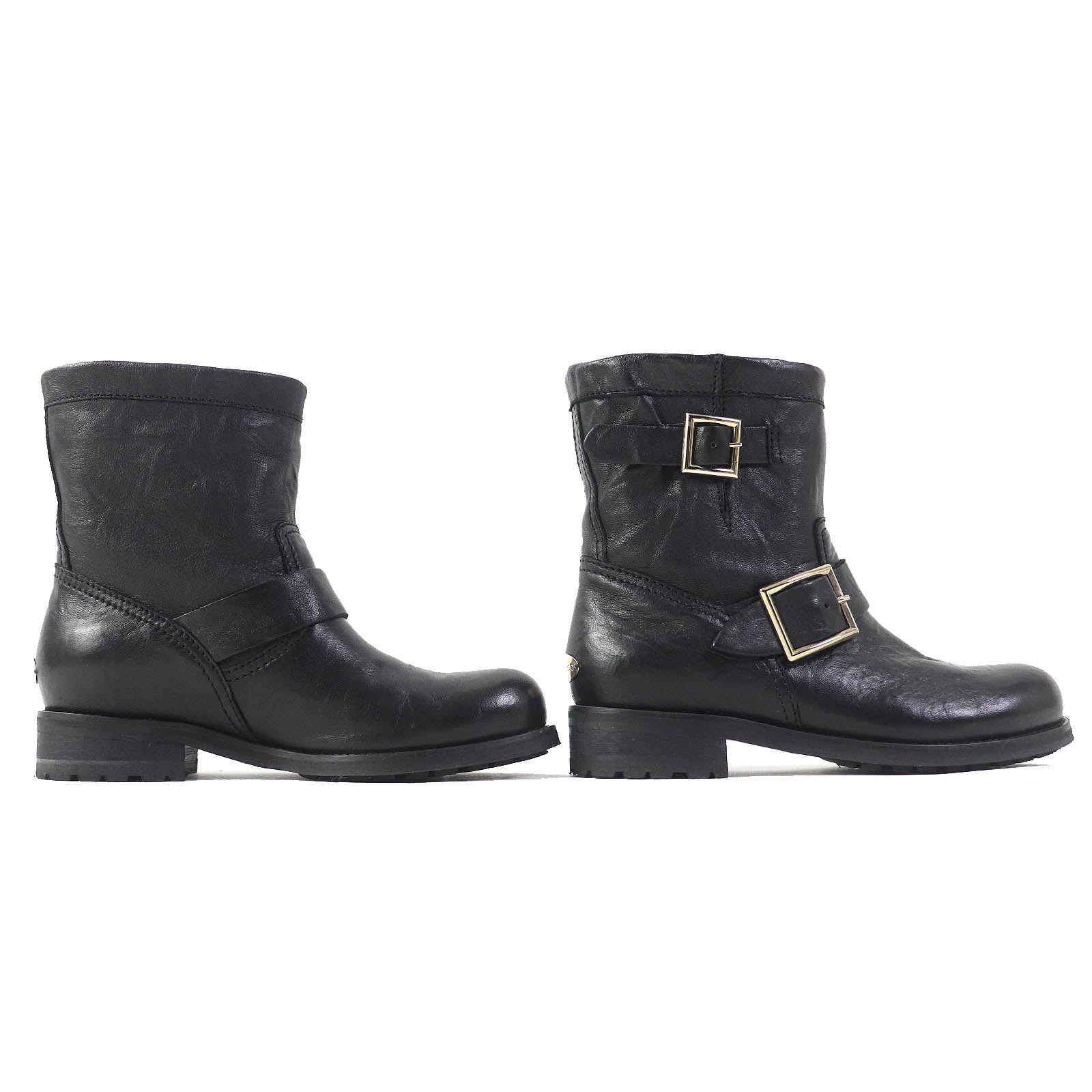 Jimmy Choo Biker Leather Boots Black Gold