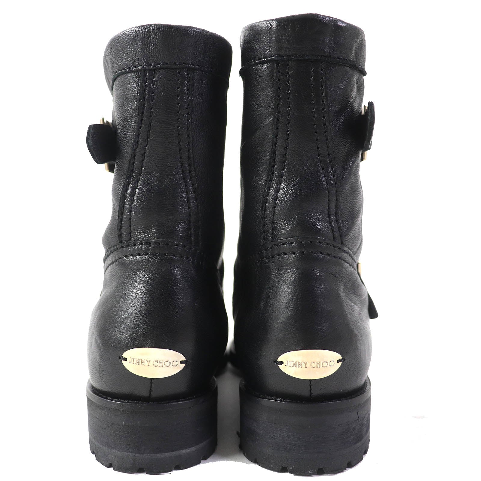 Jimmy Choo Biker Leather Boots Black Gold