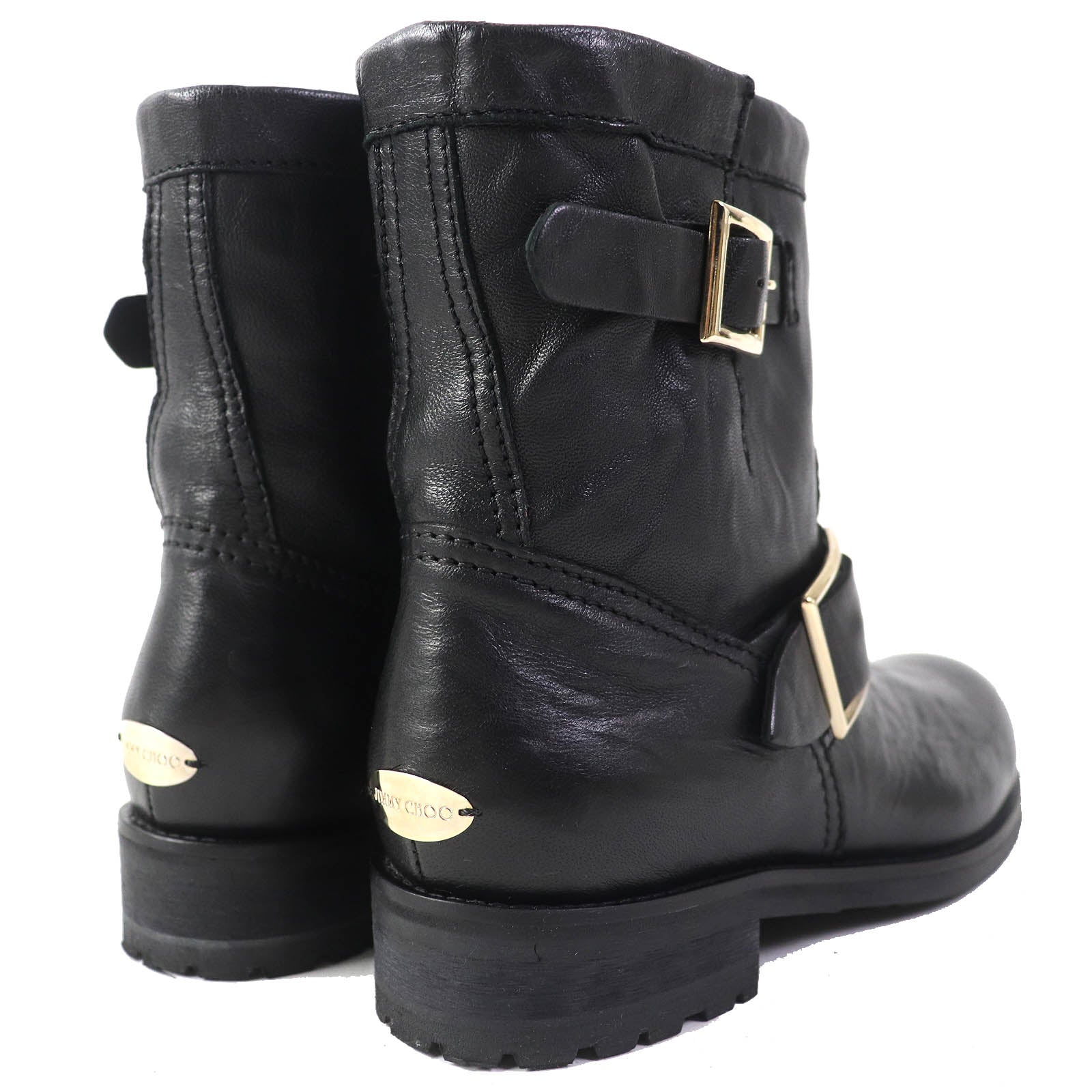 Jimmy Choo Biker Leather Boots Black Gold