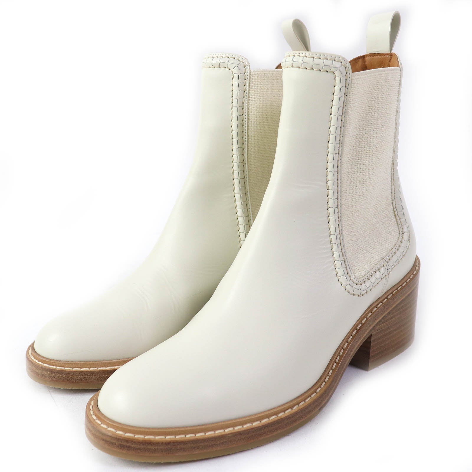 Chloe Mallo Leather Ankle Boots Ivory 38