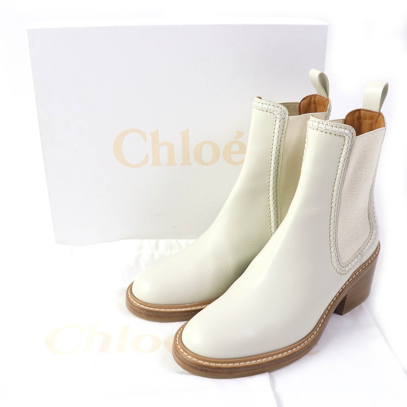 Chloe Mallo Leather Ankle Boots Ivory 38