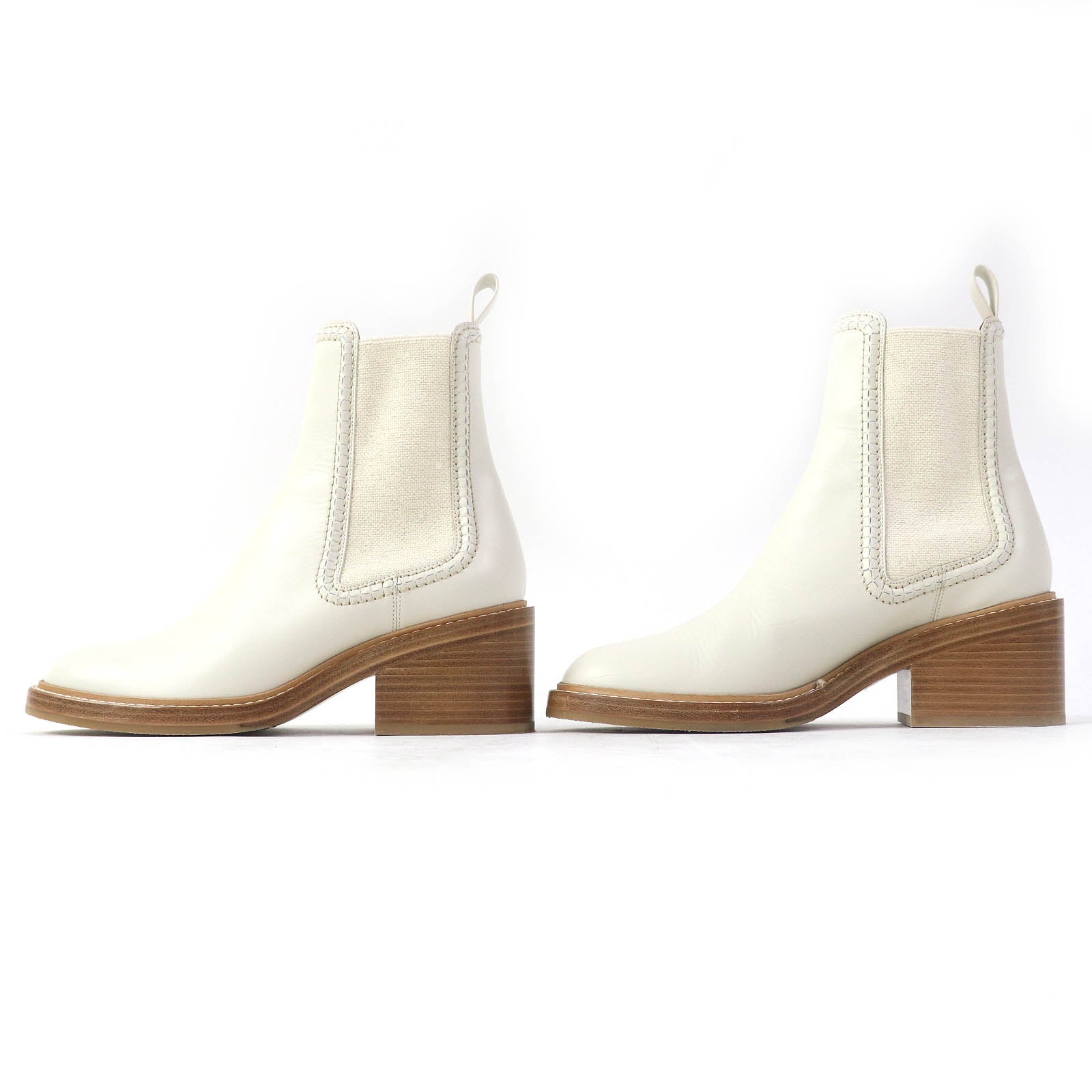 Chloe Mallo Leather Ankle Boots Ivory 38