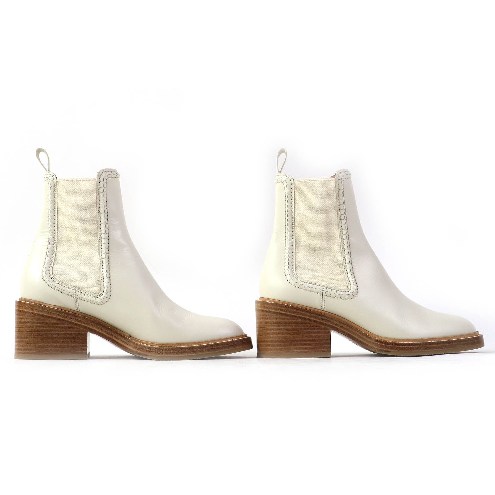 Chloe Mallo Leather Ankle Boots Ivory 38