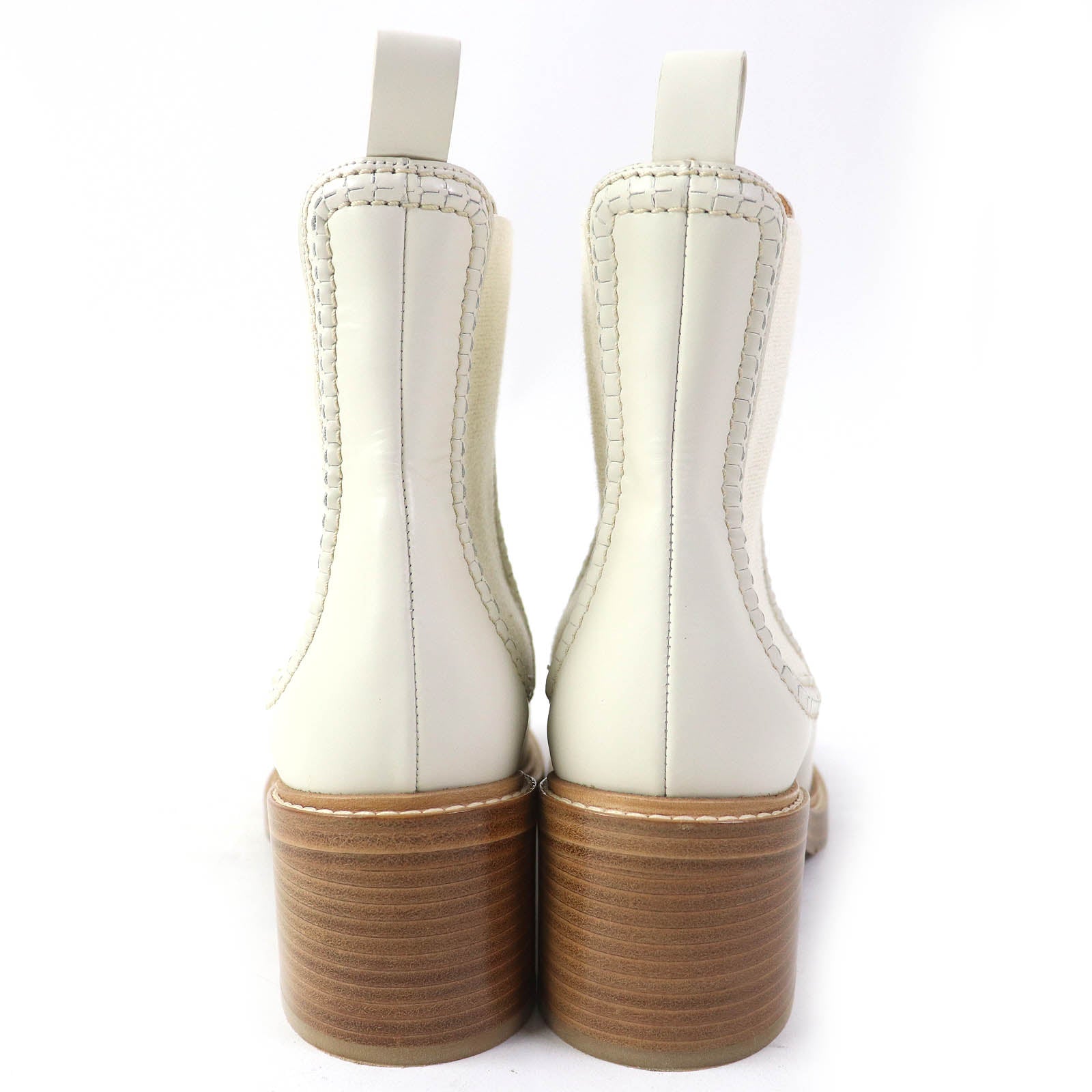 Chloe Mallo Leather Ankle Boots Ivory 38