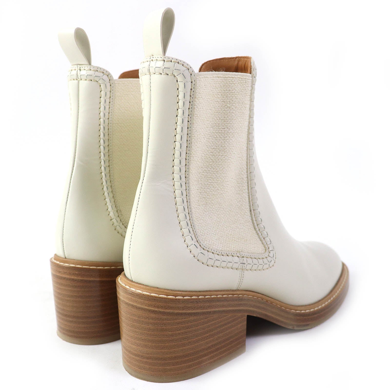 Chloe Mallo Leather Ankle Boots Ivory 38