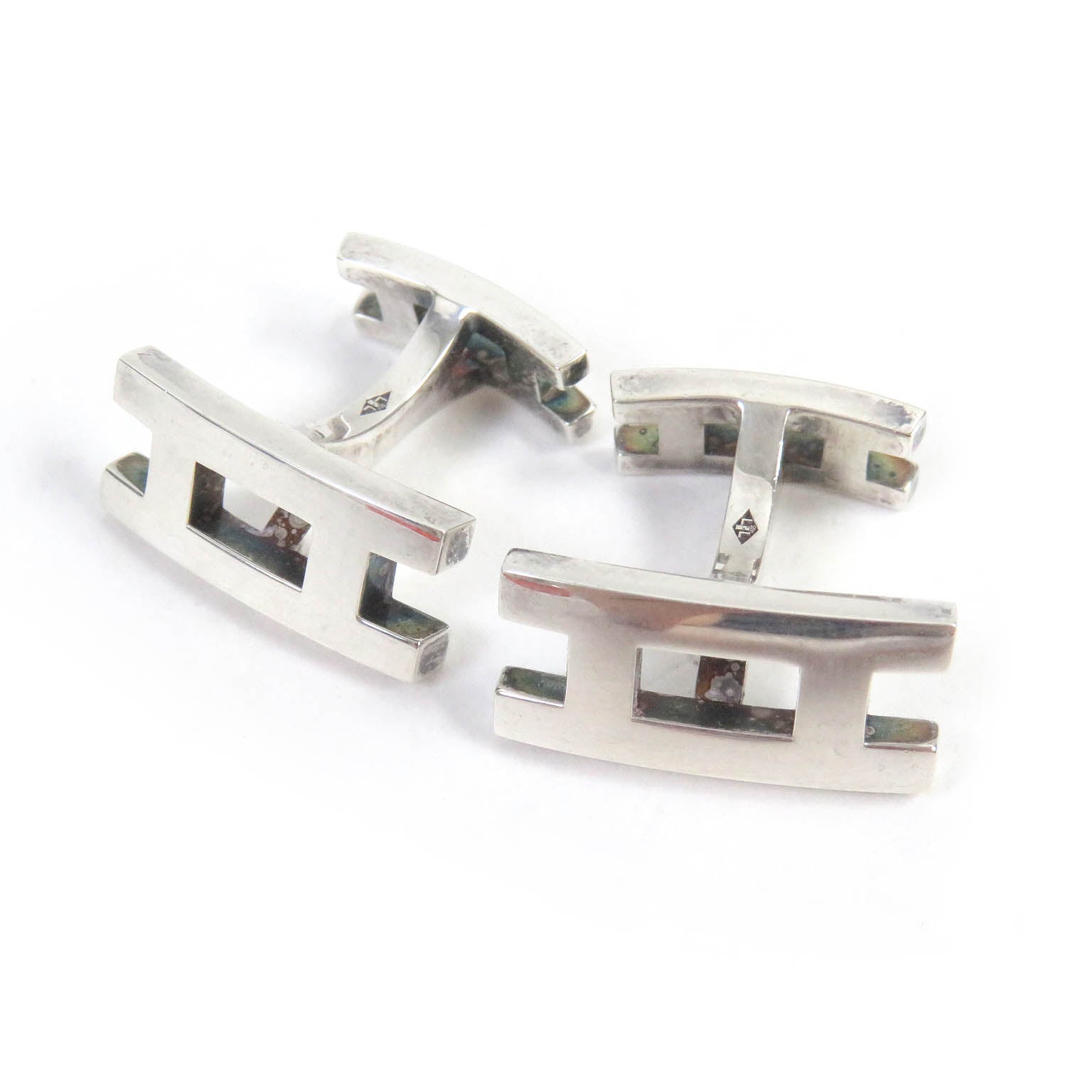 Hermes H Logo Silver Cufflinks AG925