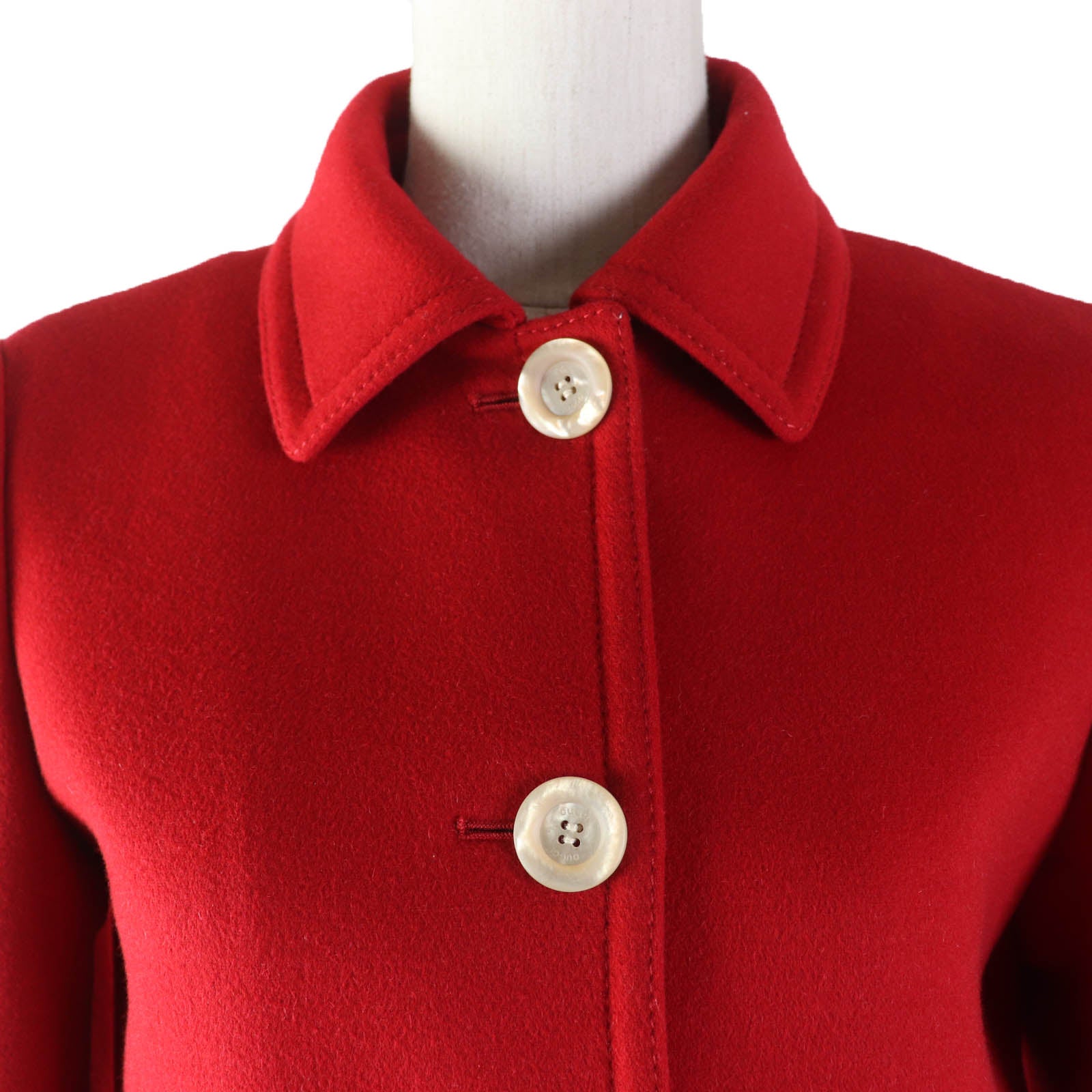 Gucci Wool Angola Logo Button Coat Red 38