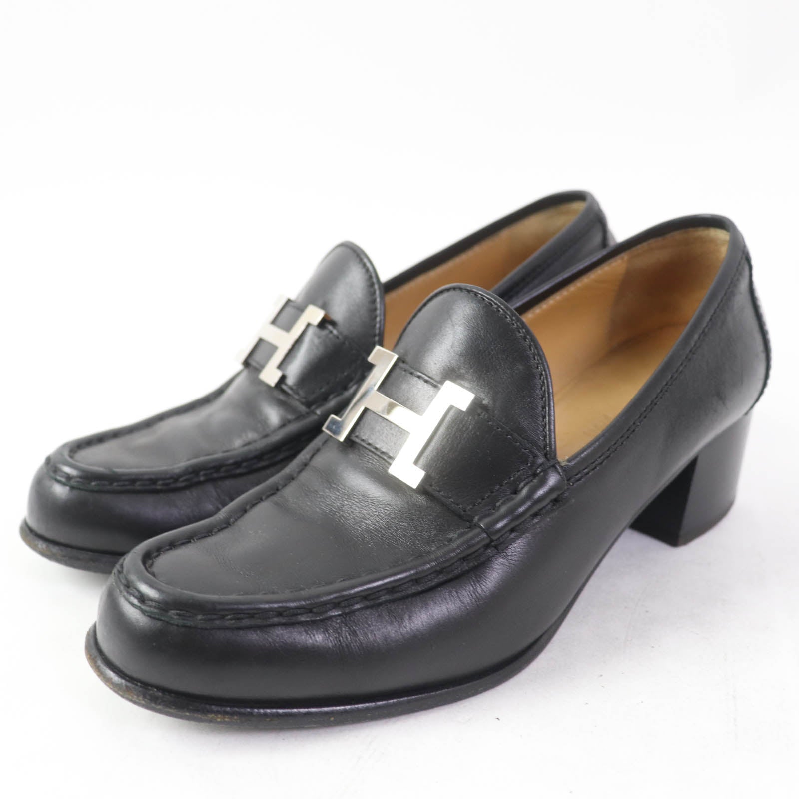 HERMES Constance Leather Loafers Black 35.5 Women