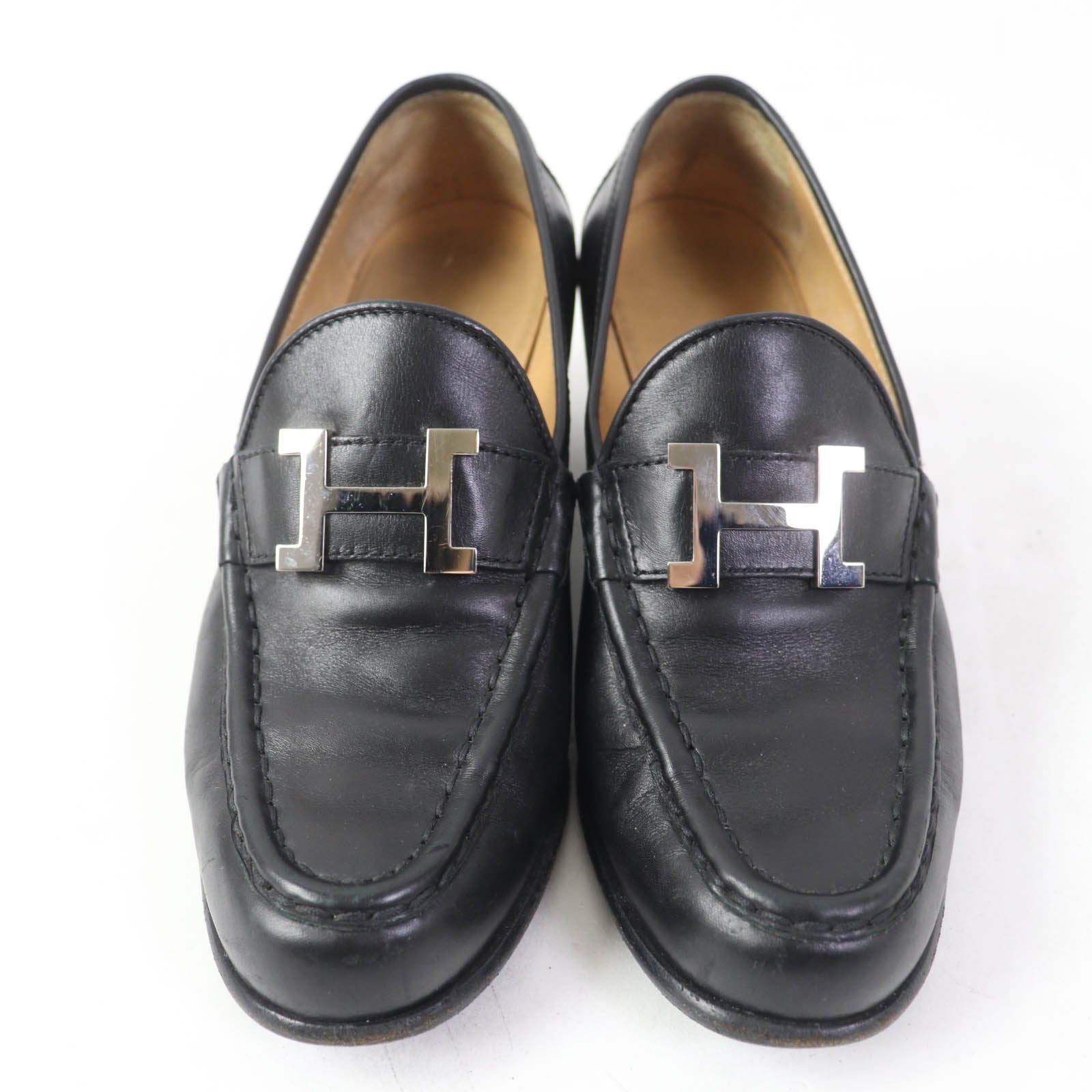 HERMES Constance Leather Loafers Black 35.5 Women