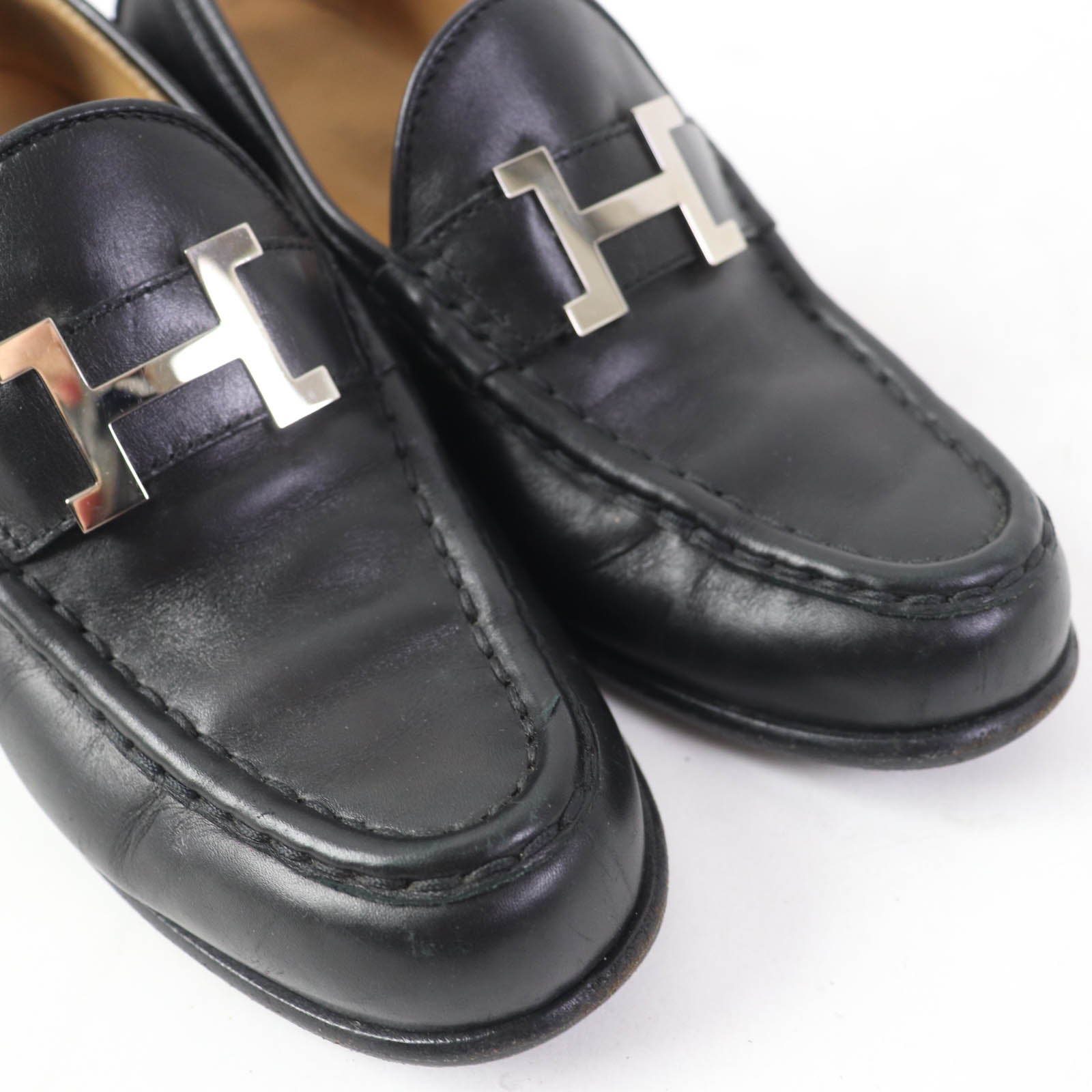 HERMES Constance Leather Loafers Black 35.5 Women