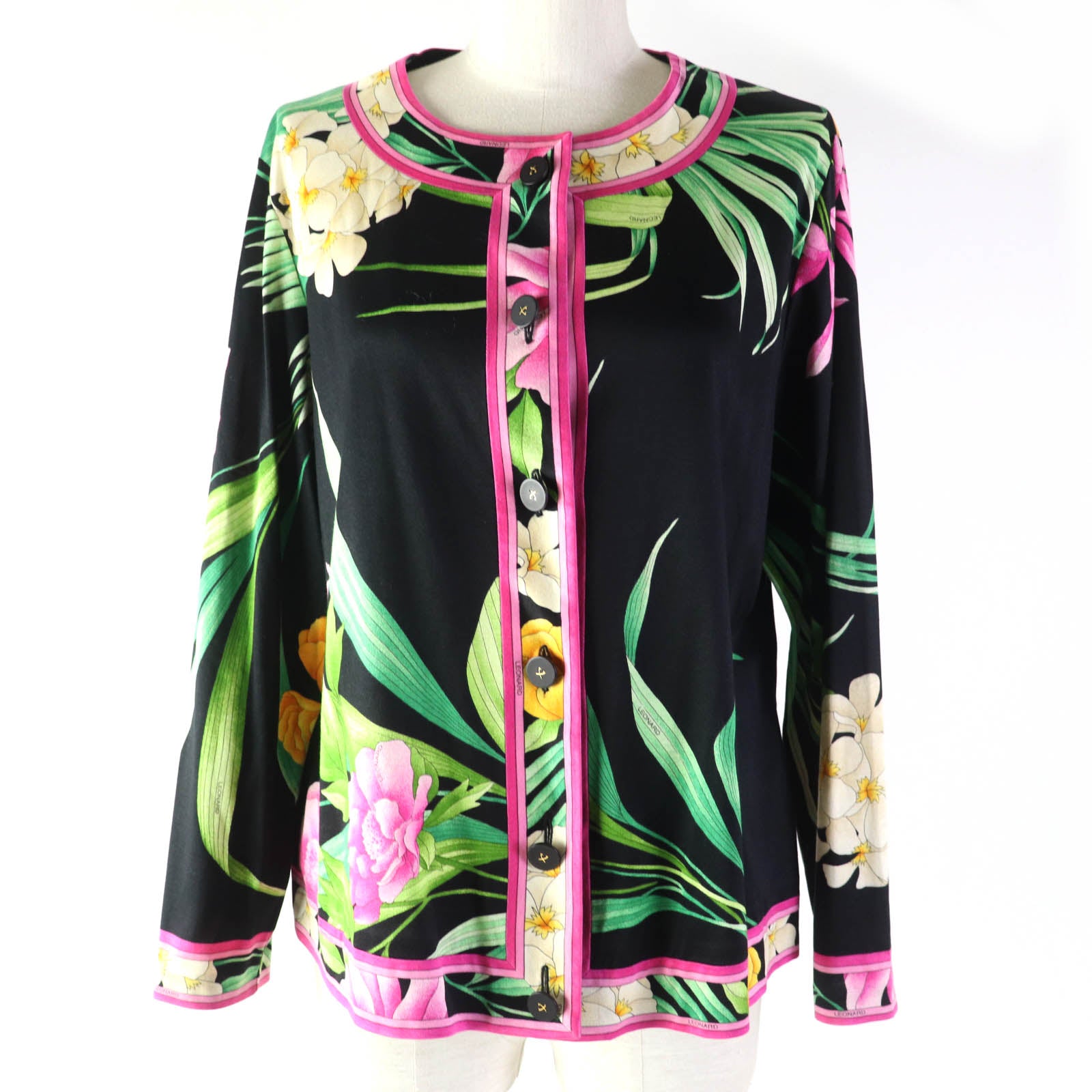 LEONARD Floral Cotton Cardigan Black L Women