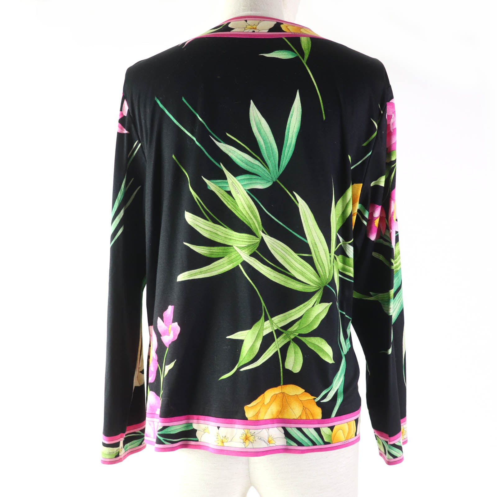 LEONARD Floral Cotton Cardigan Black L Women