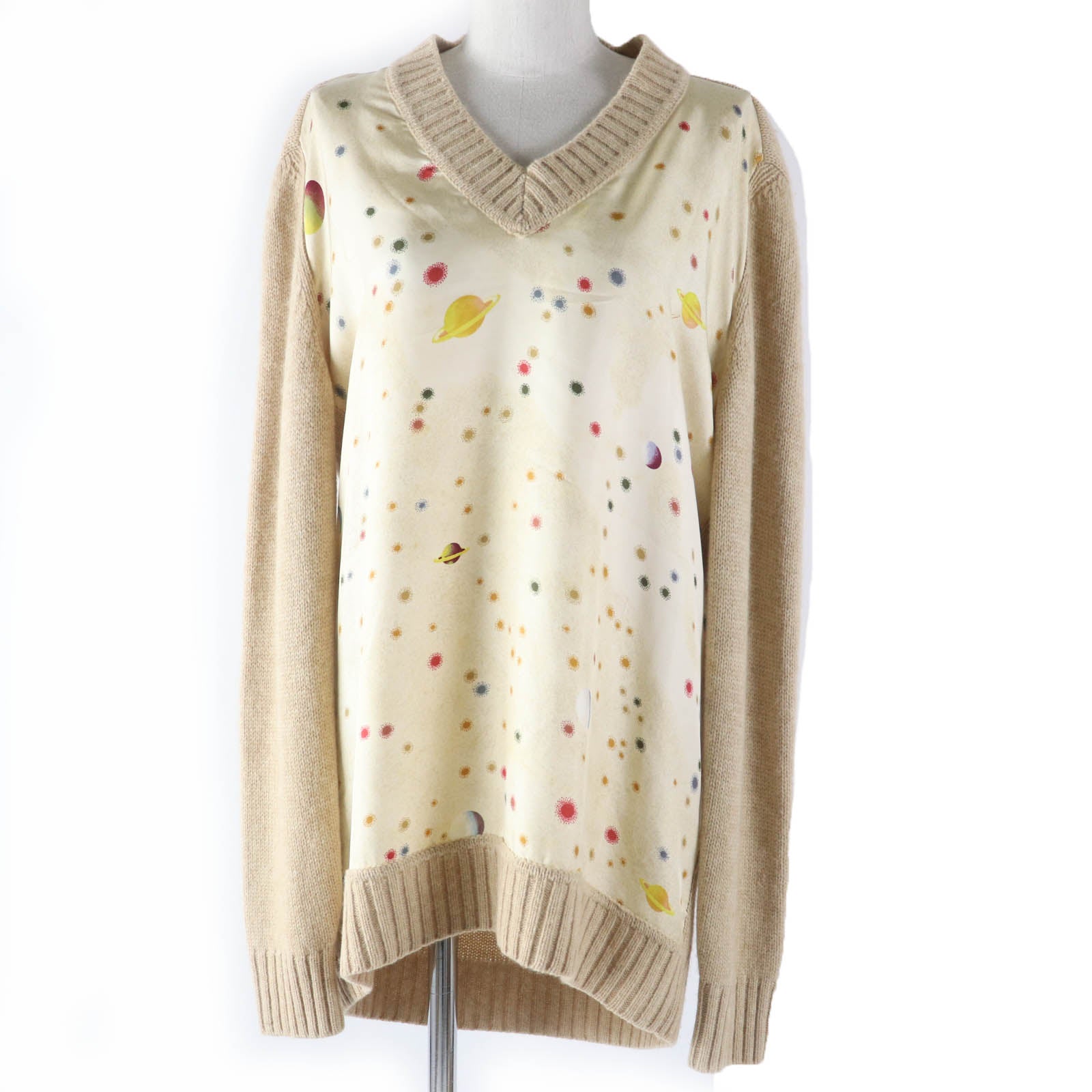 HERMES Silk Knit Sweater Beige L Women