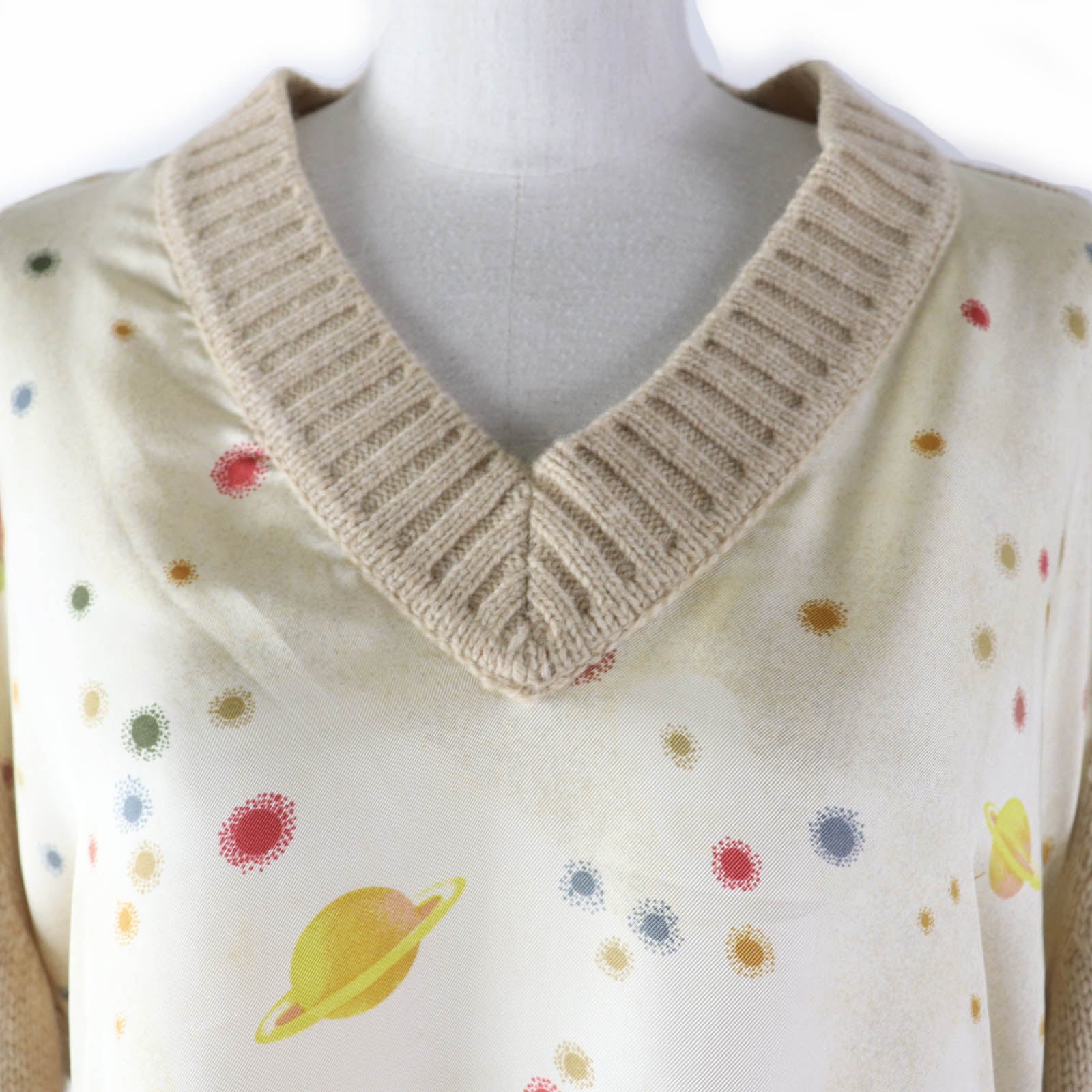 HERMES Silk Knit Sweater Beige L Women