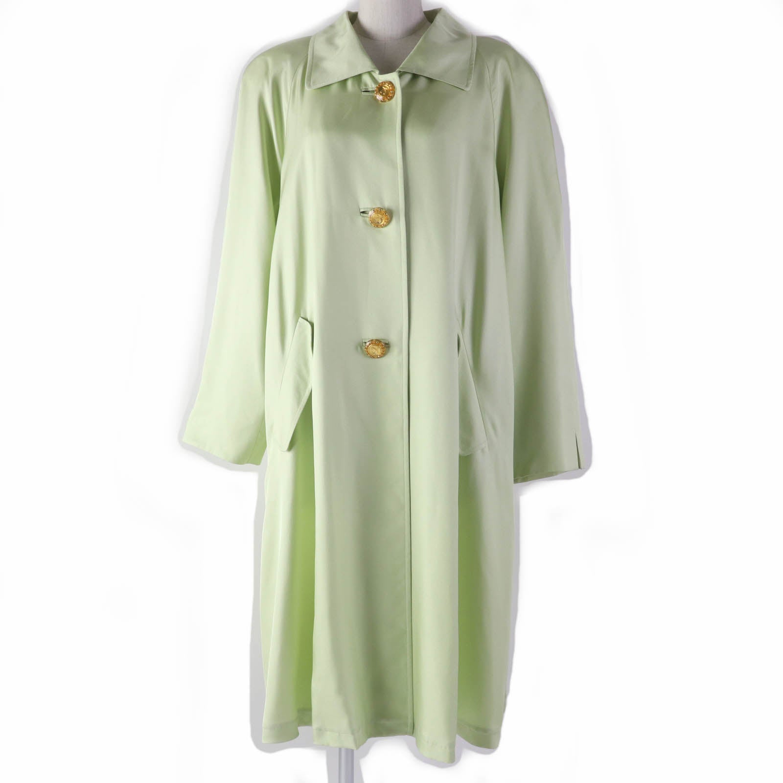 LEONARD Silk Cupra Logo Button Coat Green 9AR