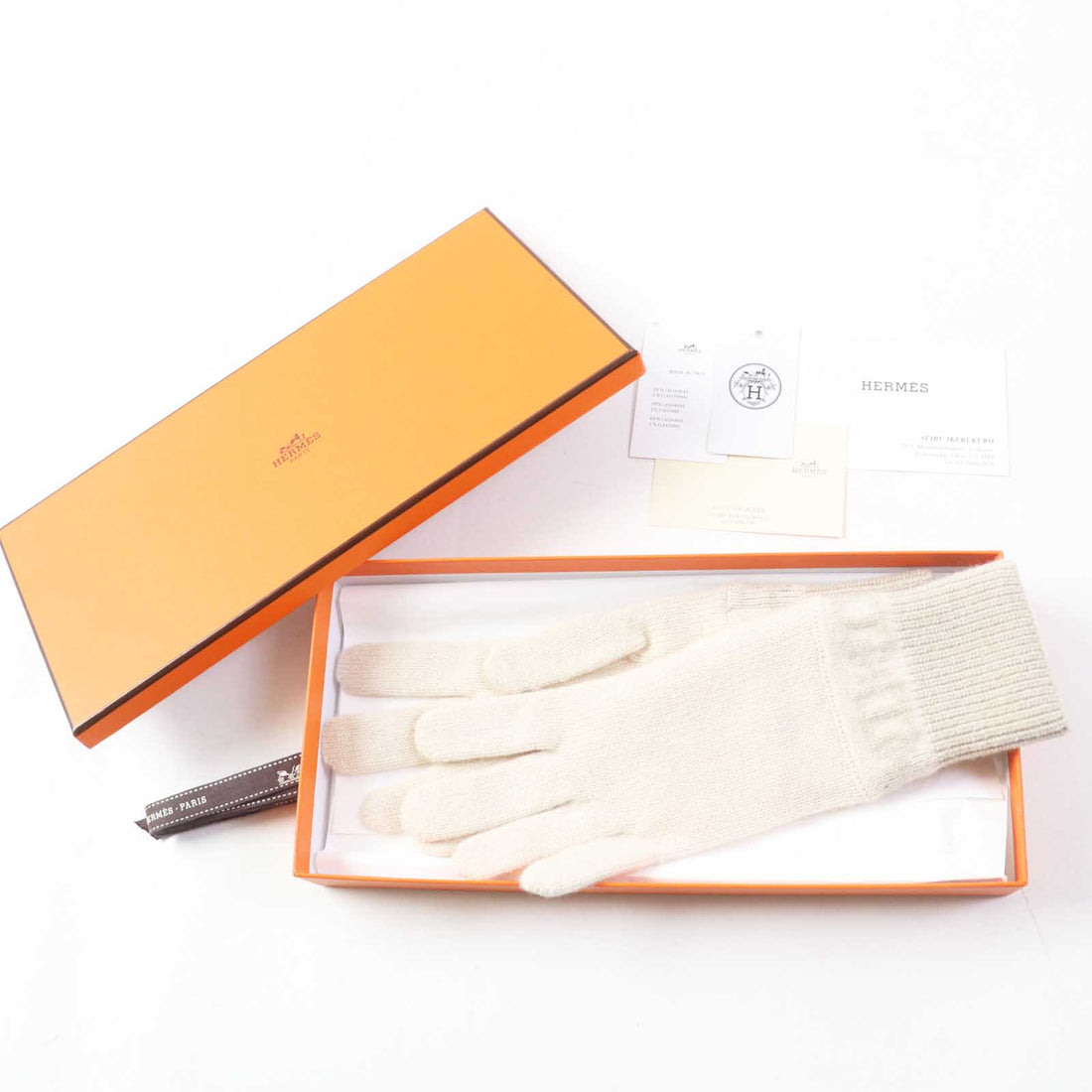 Hermes Cashmere Knit Gloves Light Beige S