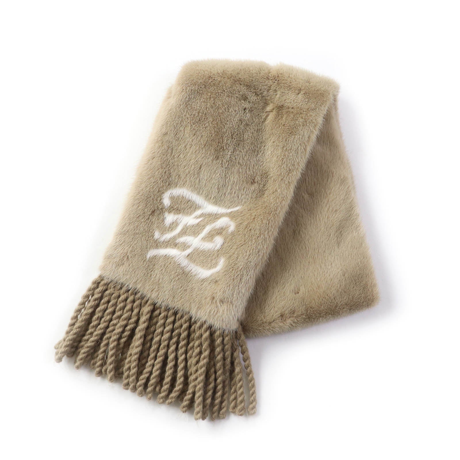 Fendi Mink Fur Tippet with Logo and Fringe